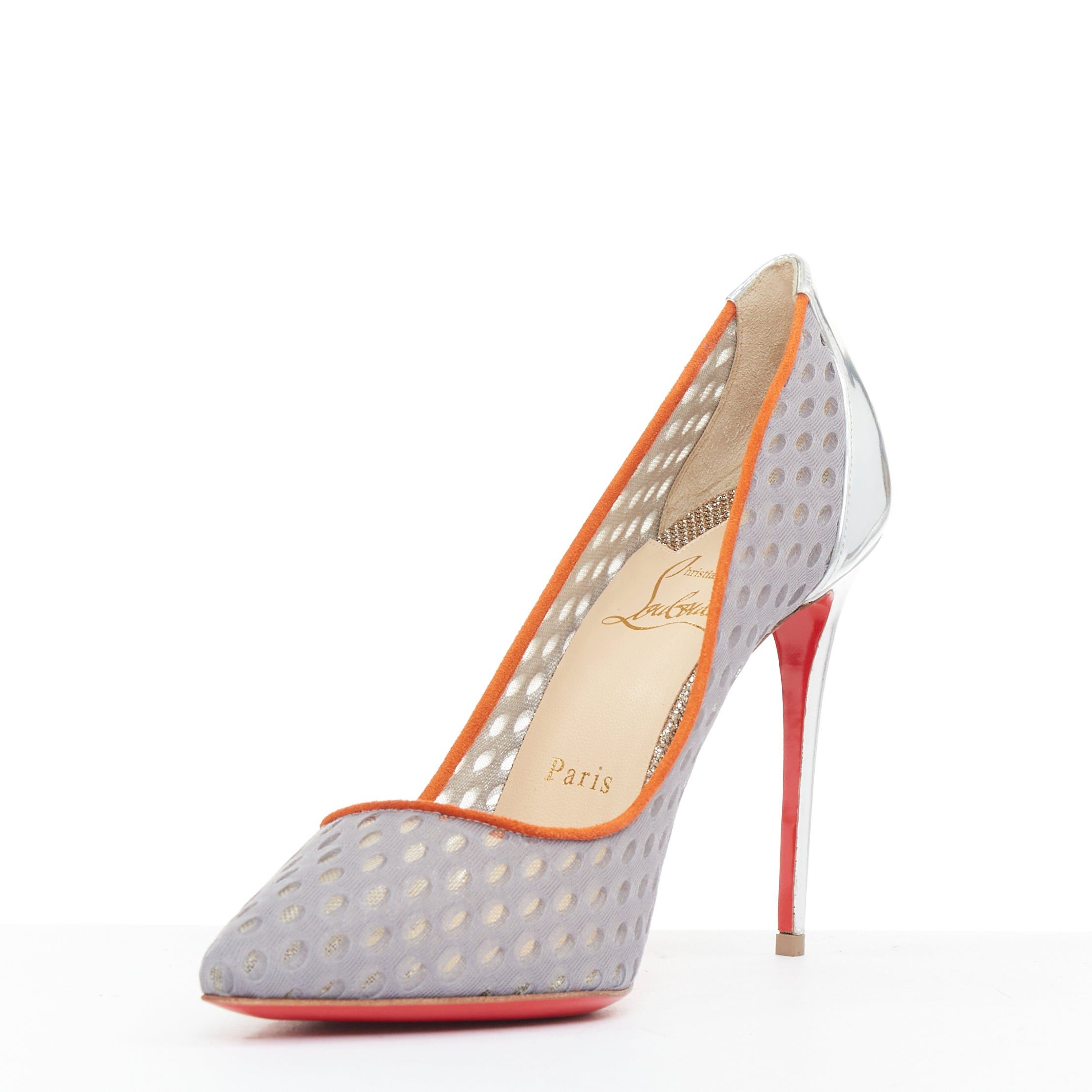 Christian Louboutin CHRISTIAN LOUBOUTIN Follies Resille 100 Tis Alveo Pierre grey mesh silver pump EU37.5 Size US 7.5 / IT 37.5 - 4 Thumbnail