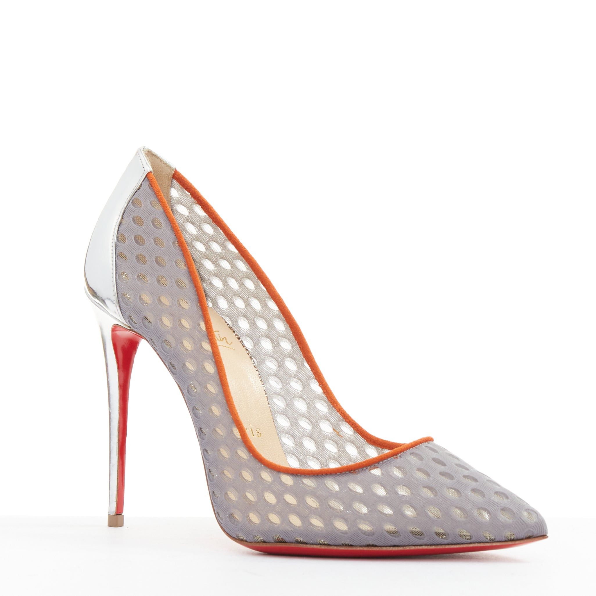 Christian Louboutin CHRISTIAN LOUBOUTIN Follies Resille 100 Tis Alveo Pierre grey mesh silver pump EU37.5 Size US 7.5 / IT 37.5 - 2 Thumbnail