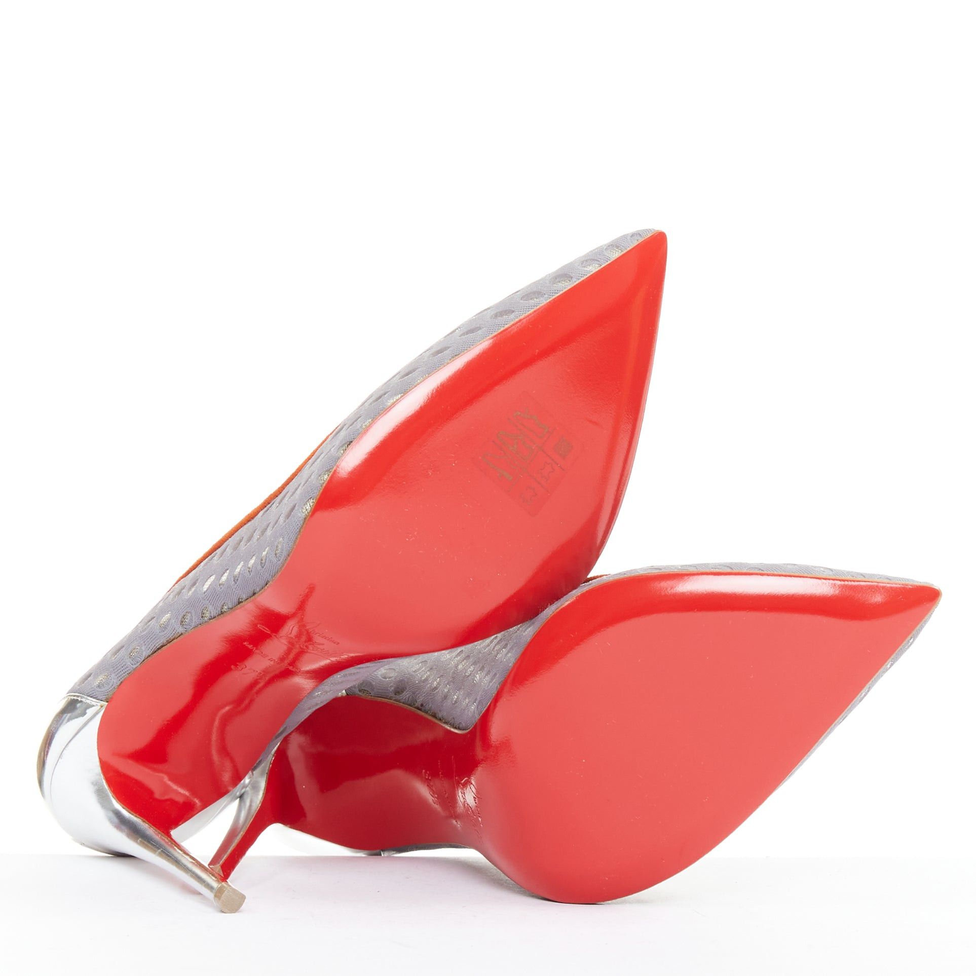 Christian Louboutin CHRISTIAN LOUBOUTIN Follies Resille 100 Tis Alveo Pierre grey mesh silver pump EU37.5 Size US 7.5 / IT 37.5 - 11 Thumbnail