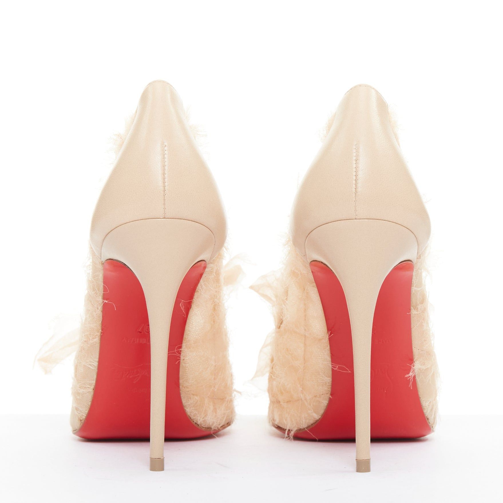 Christian Louboutin CHRISTIAN LOUBOUTIN Toufrou 100 Bridal nude frayed organza bow leather pumps EU37 Size US 7 / IT 37 - 5 Thumbnail