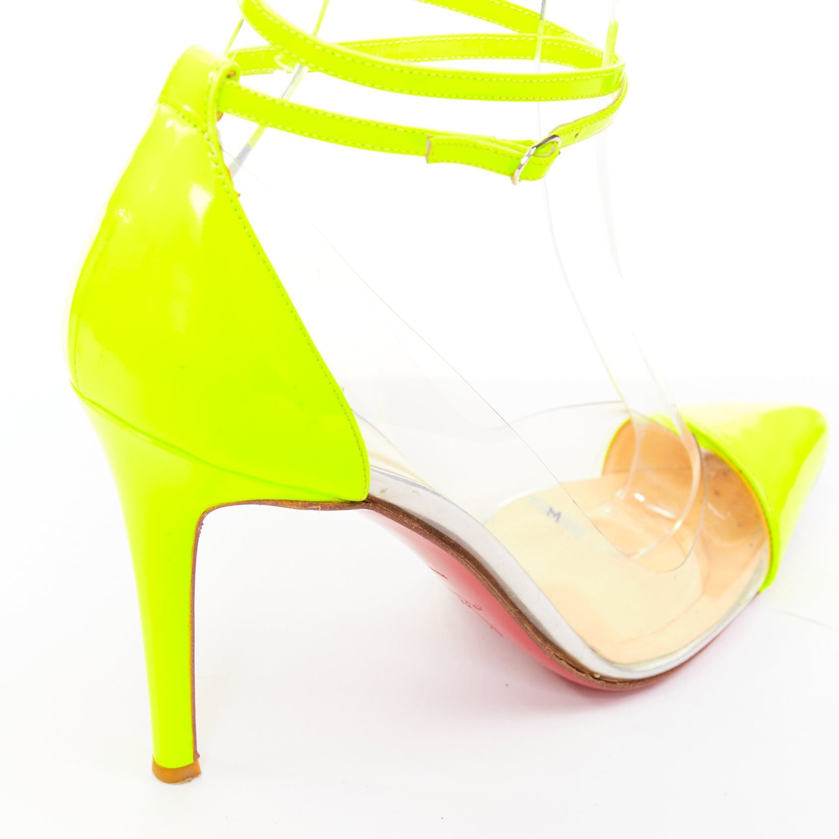Christian Louboutin CHRISTIAN LOUBOUTIN Un Bout 100 Fluo Chic neon yellow patent PVC pointy pumps EU37 Size US 7 / IT 37 - 8 Thumbnail