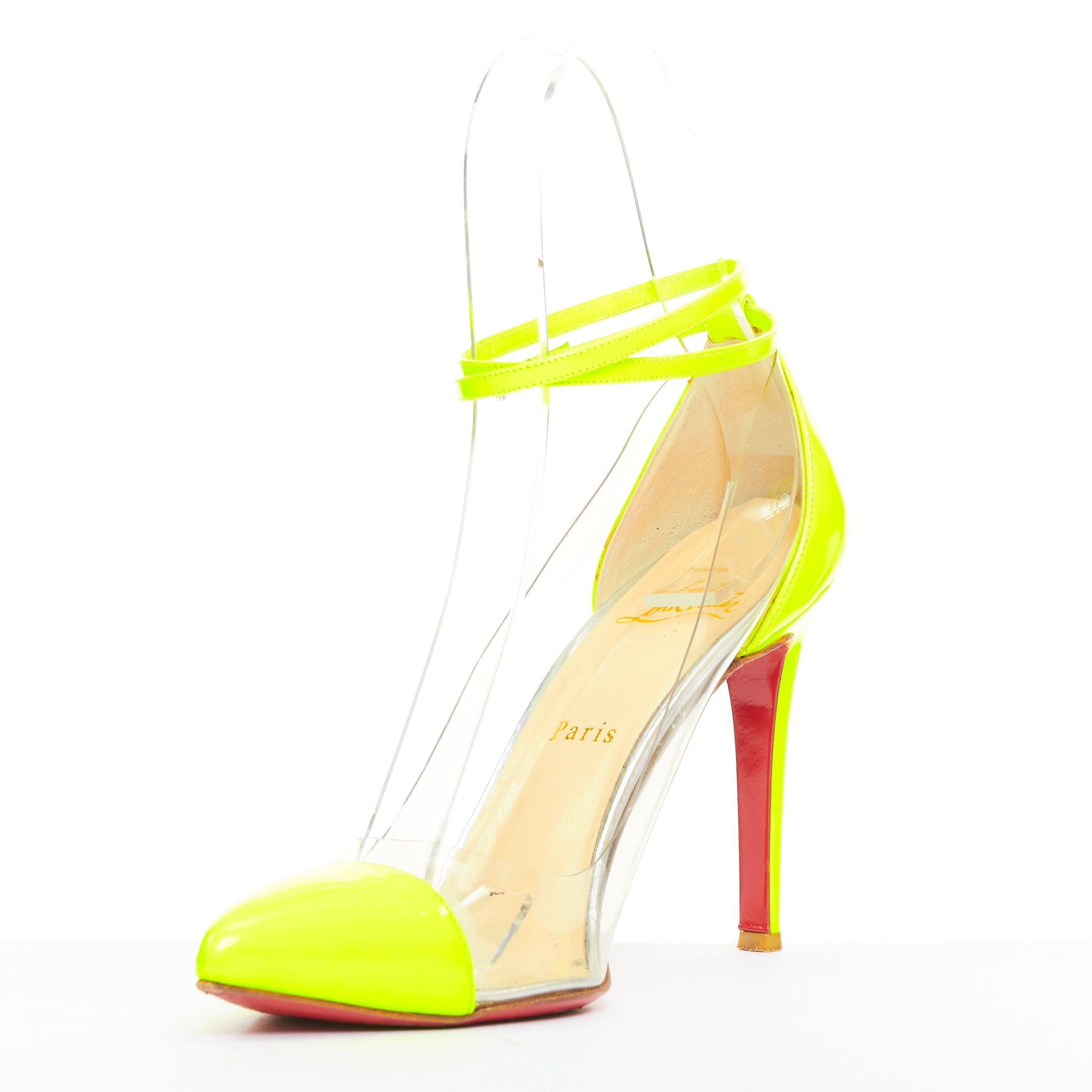 Christian Louboutin CHRISTIAN LOUBOUTIN Un Bout 100 Fluo Chic neon yellow patent PVC pointy pumps EU37 Size US 7 / IT 37 - 4 Thumbnail