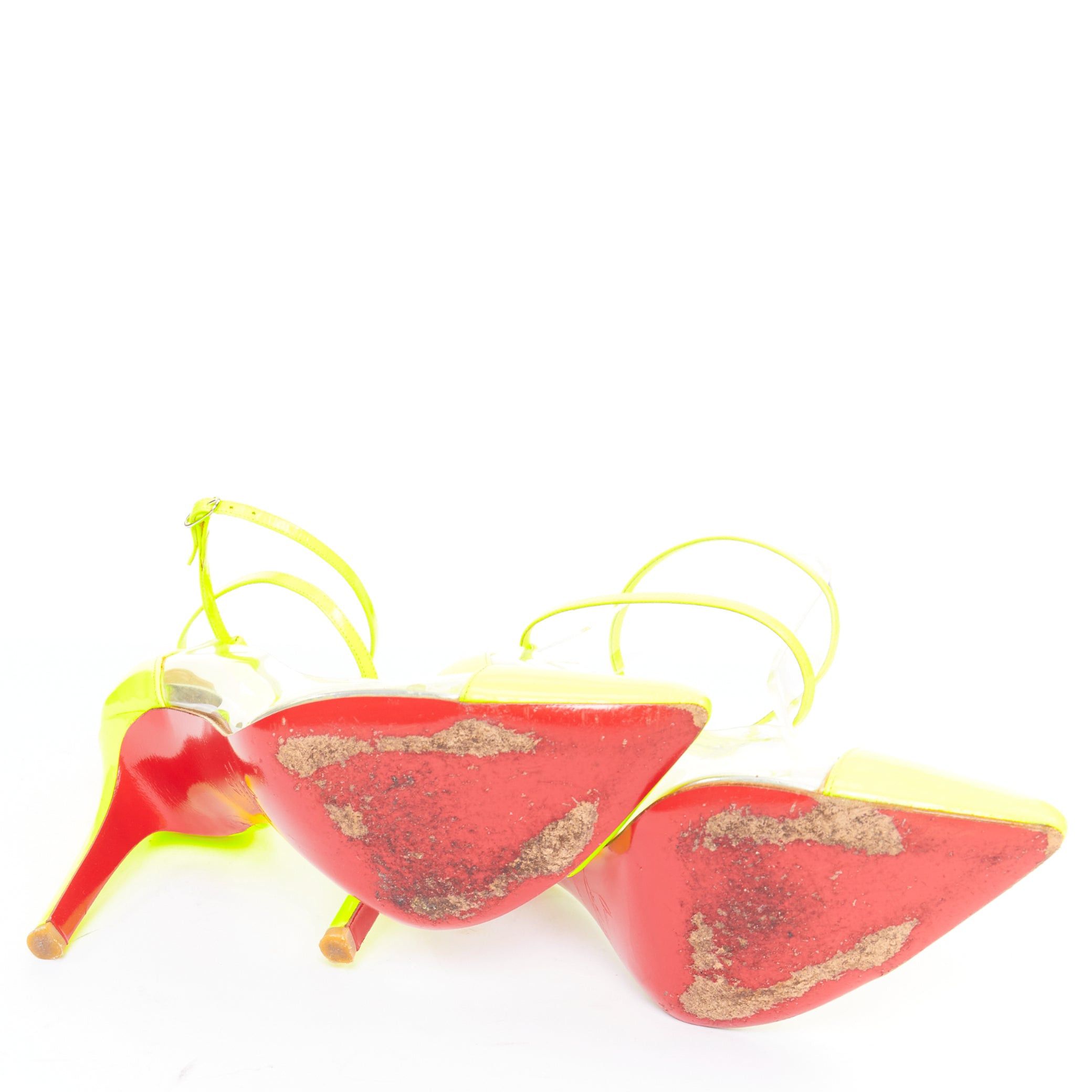 Christian Louboutin CHRISTIAN LOUBOUTIN Un Bout 100 Fluo Chic neon yellow patent PVC pointy pumps EU37 Size US 7 / IT 37 - 11 Thumbnail