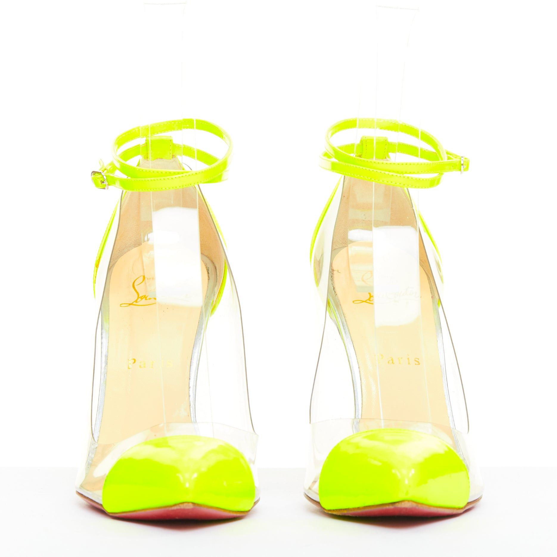 Christian Louboutin CHRISTIAN LOUBOUTIN Un Bout 100 Fluo Chic neon yellow patent PVC pointy pumps EU37 Size US 7 / IT 37 - 3 Thumbnail