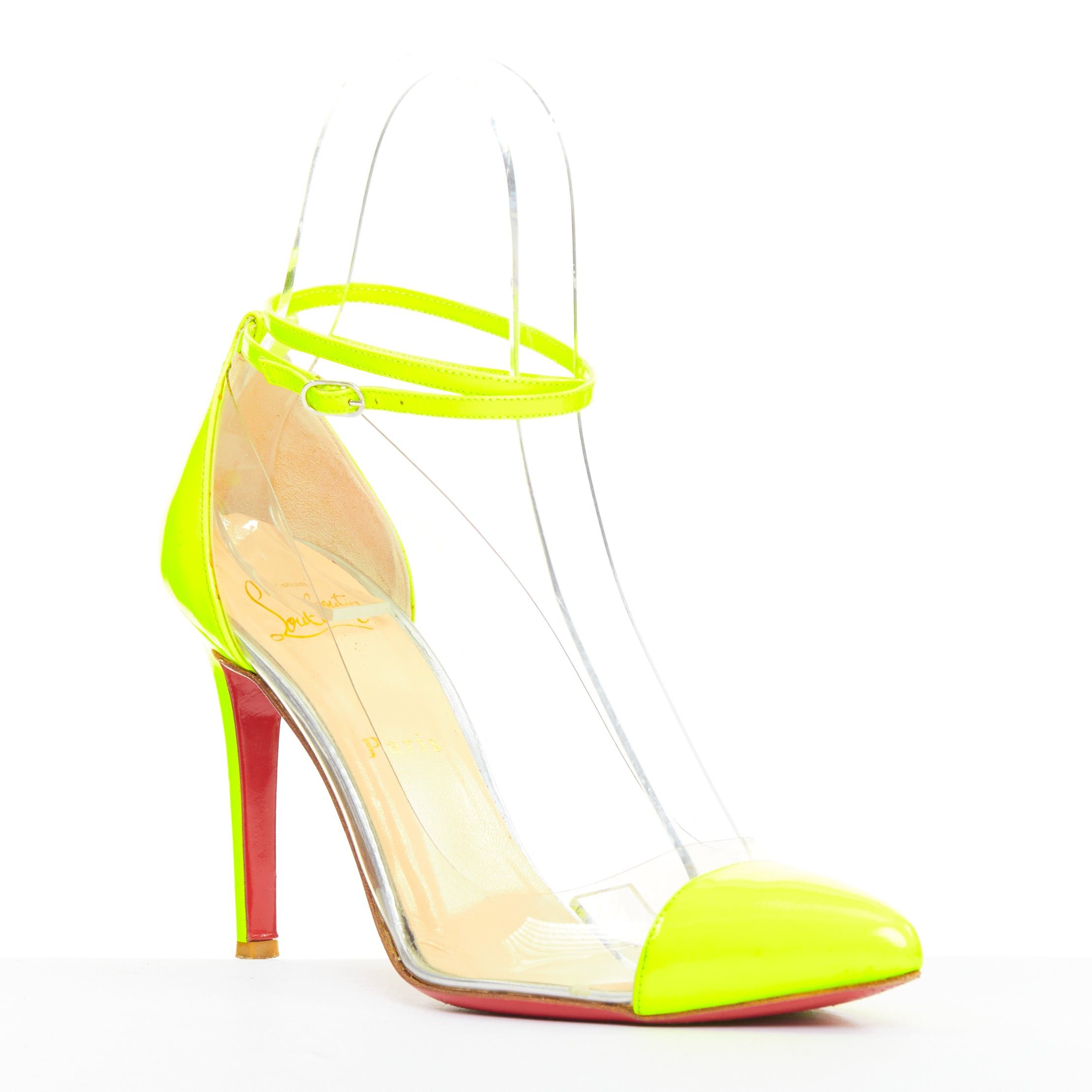 Christian Louboutin CHRISTIAN LOUBOUTIN Un Bout 100 Fluo Chic neon yellow patent PVC pointy pumps EU37 Size US 7 / IT 37 - 2 Thumbnail