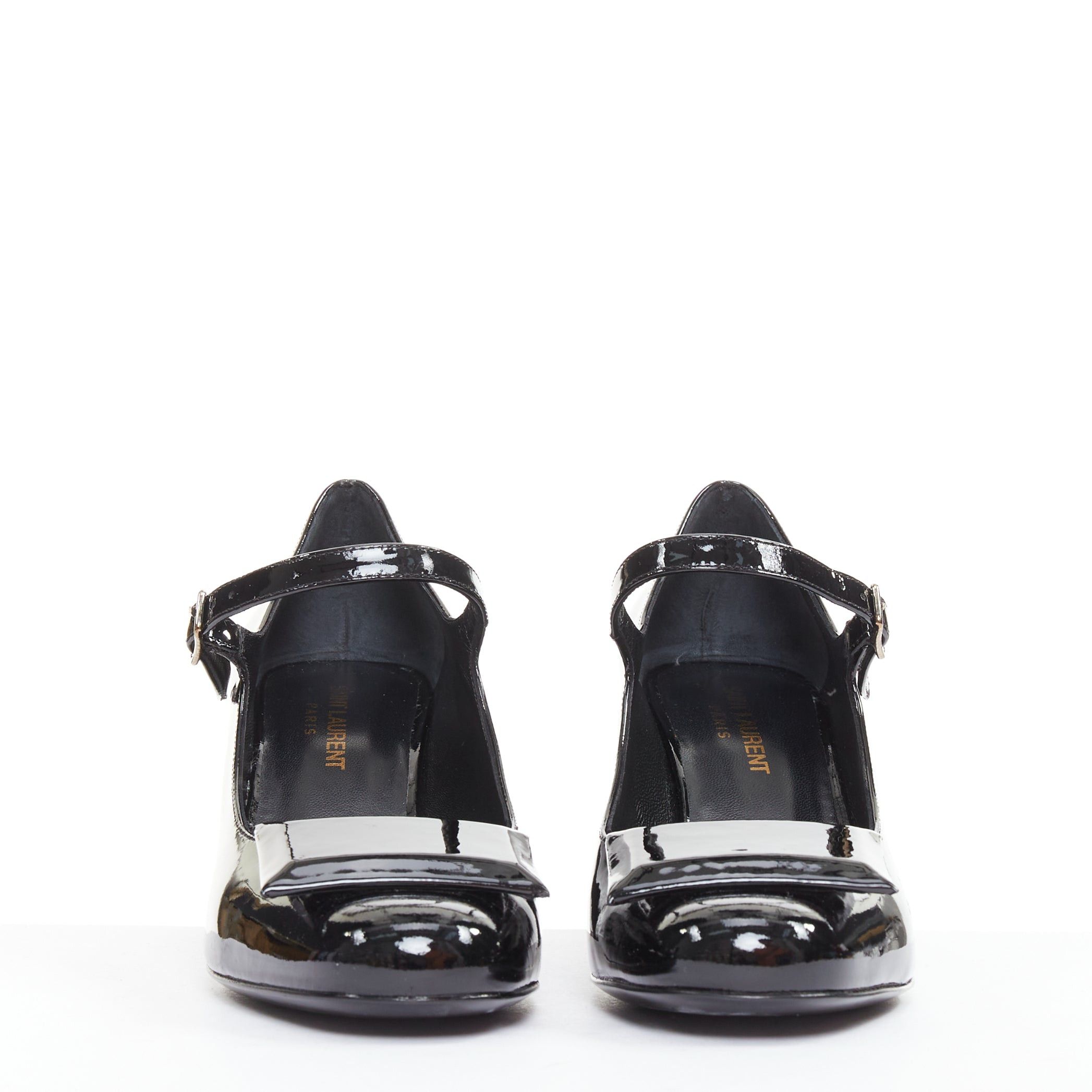 Saint Laurent Paris SAINT LAURENT black patent square brooch maryjane kitten pumps EU37.5 Size US 7.5 / IT 37.5 - 3 Thumbnail