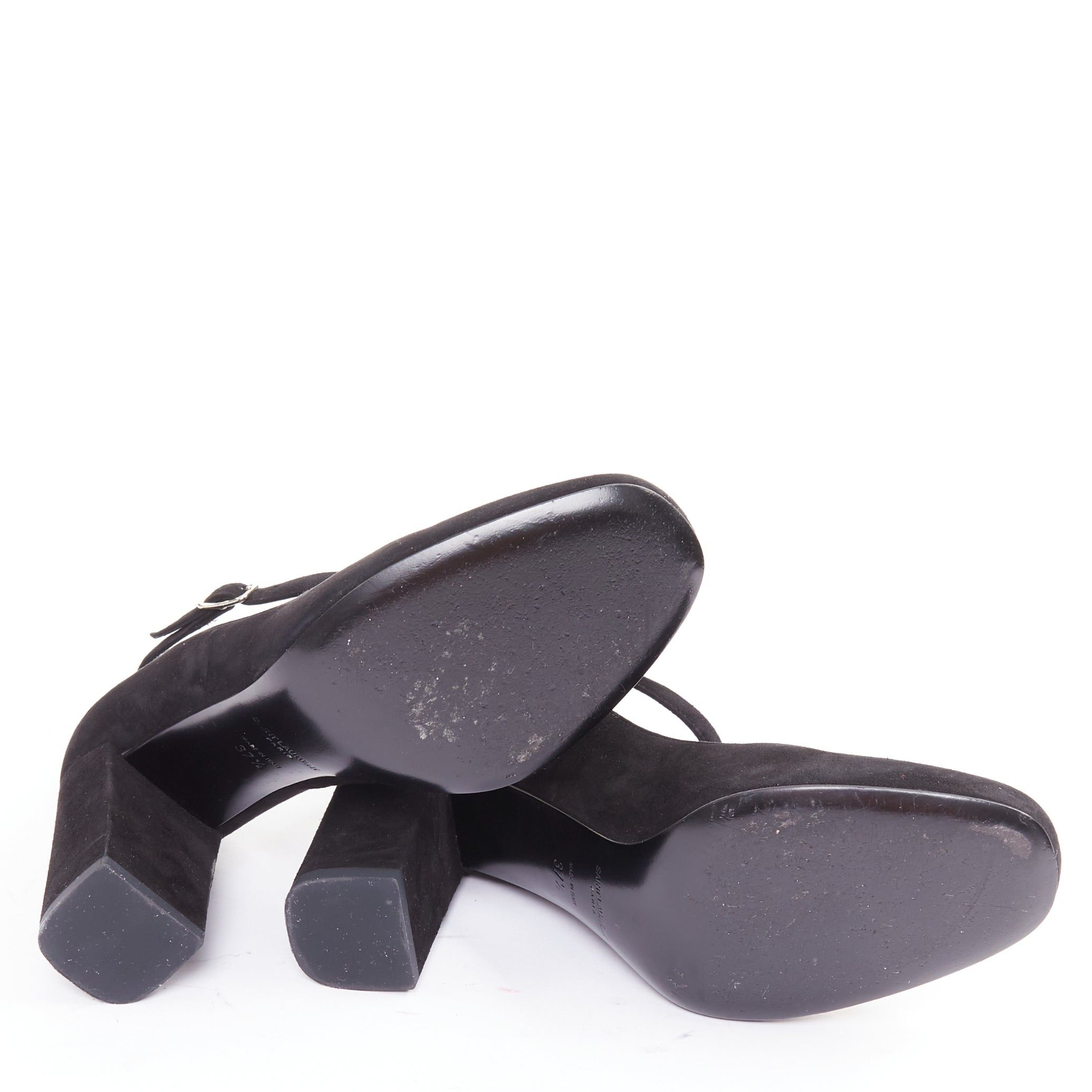 Saint Laurent Paris SAINT LAURENT black suede leather buckle maryjane block heel pump EU37.5 Size US 7.5 / IT 37.5 - 11 Thumbnail