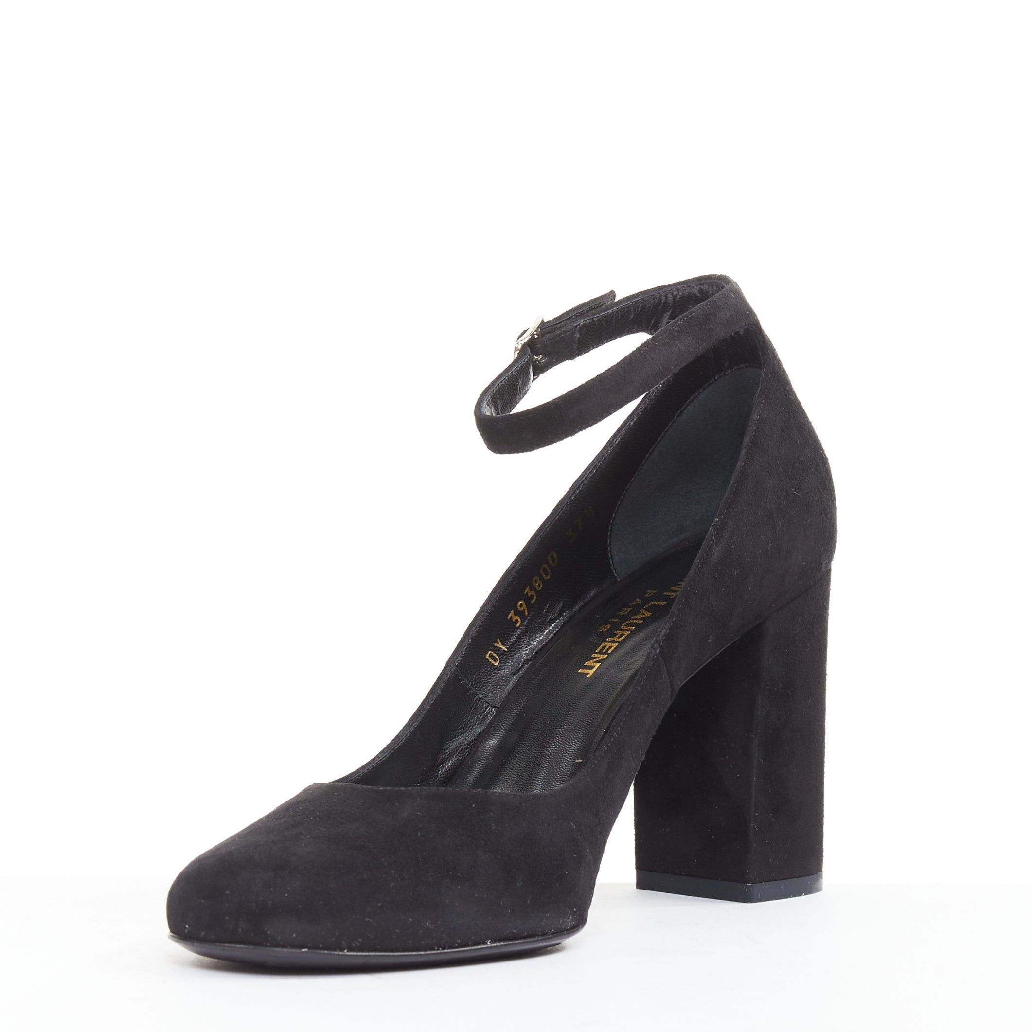 Saint Laurent Paris SAINT LAURENT black suede leather buckle maryjane block heel pump EU37.5 Size US 7.5 / IT 37.5 - 4 Thumbnail