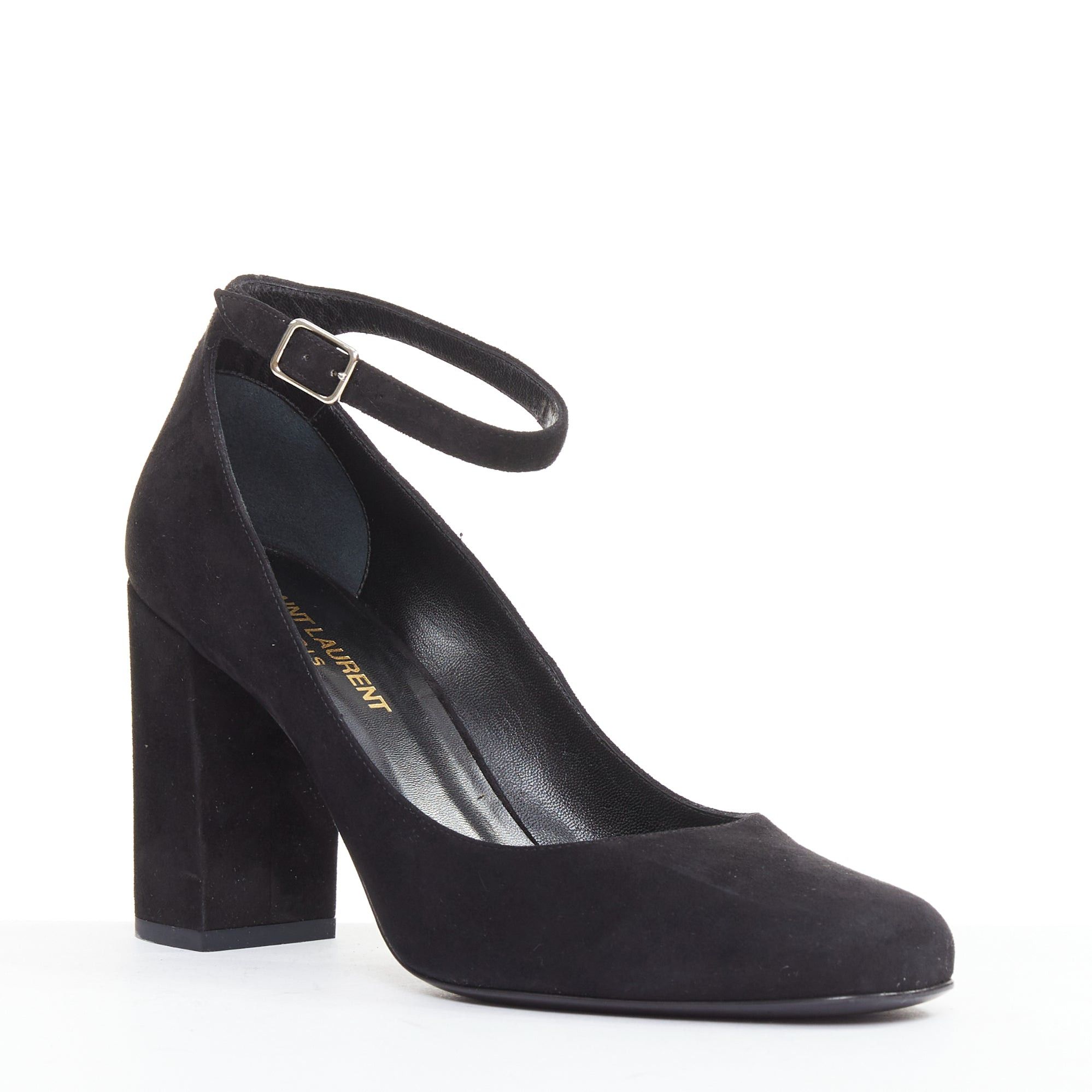 Saint Laurent Paris SAINT LAURENT black suede leather buckle maryjane block heel pump EU37.5 Size US 7.5 / IT 37.5 - 2 Thumbnail