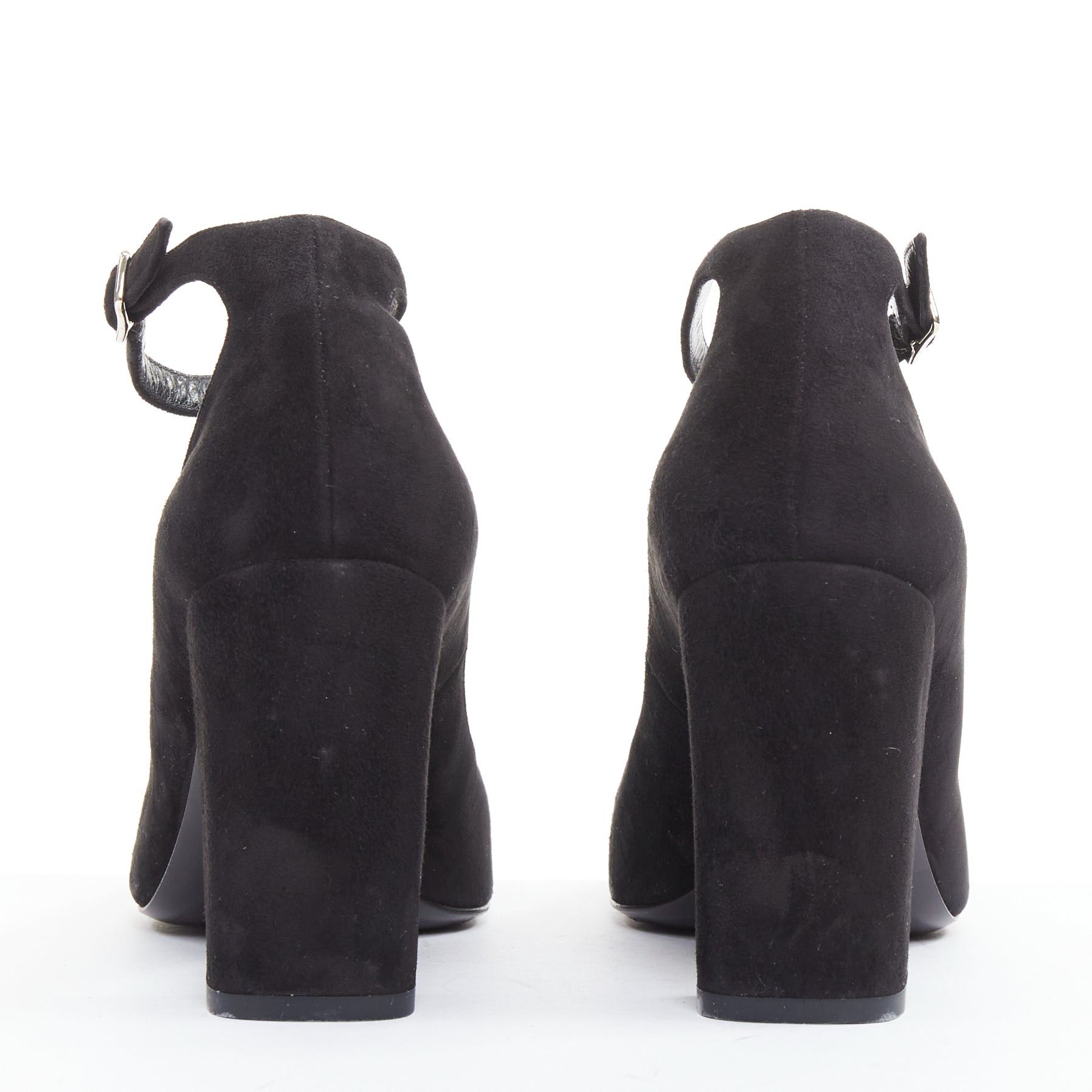 Saint Laurent Paris SAINT LAURENT black suede leather buckle maryjane block heel pump EU37.5 Size US 7.5 / IT 37.5 - 5 Thumbnail