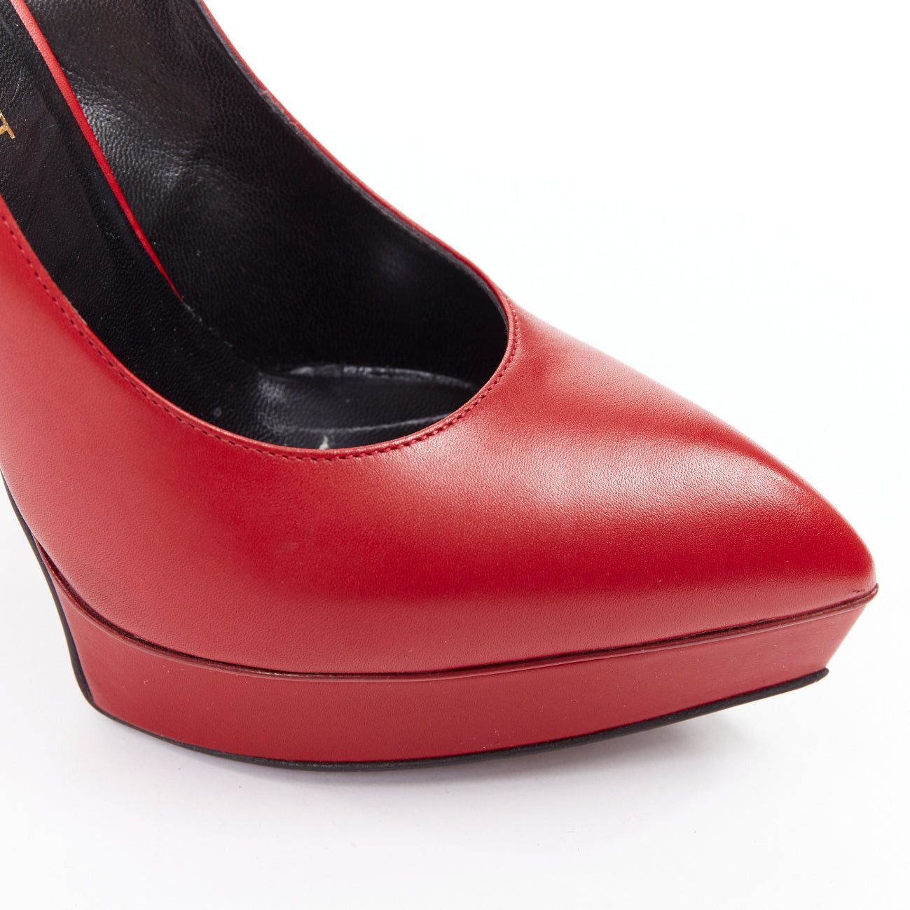 Saint Laurent Paris SAINT LAURENT Janis Rouge Oriente red calf leather studded heel platform pumps EU37.5 Size US 7.5 / IT 37.5 - 8 Thumbnail