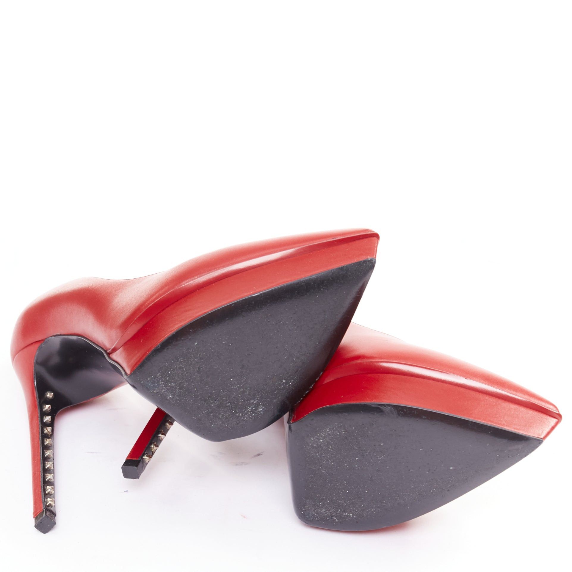 Saint Laurent Paris SAINT LAURENT Janis Rouge Oriente red calf leather studded heel platform pumps EU37.5 Size US 7.5 / IT 37.5 - 11 Thumbnail