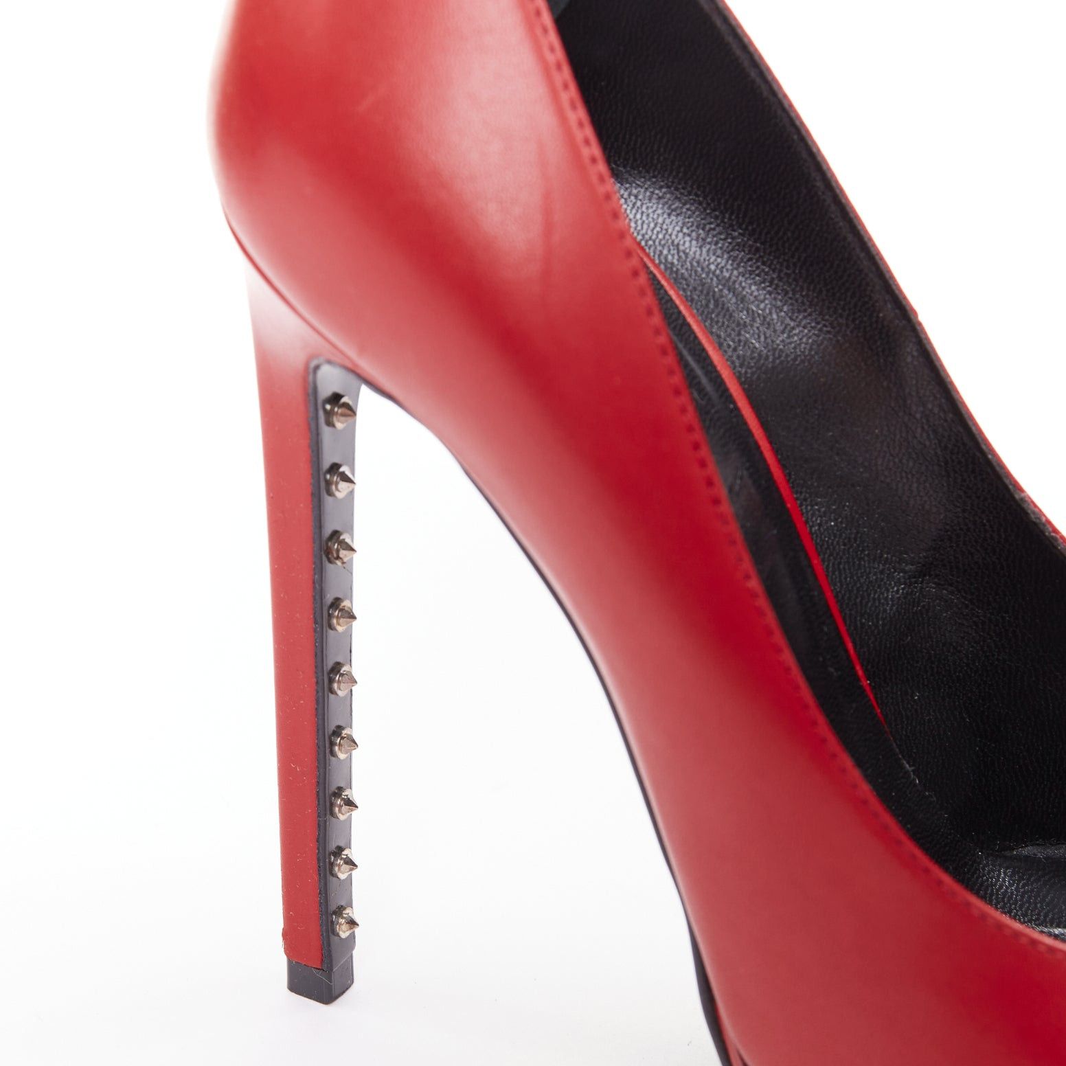 Saint Laurent Paris SAINT LAURENT Janis Rouge Oriente red calf leather studded heel platform pumps EU37.5 Size US 7.5 / IT 37.5 - 6 Thumbnail