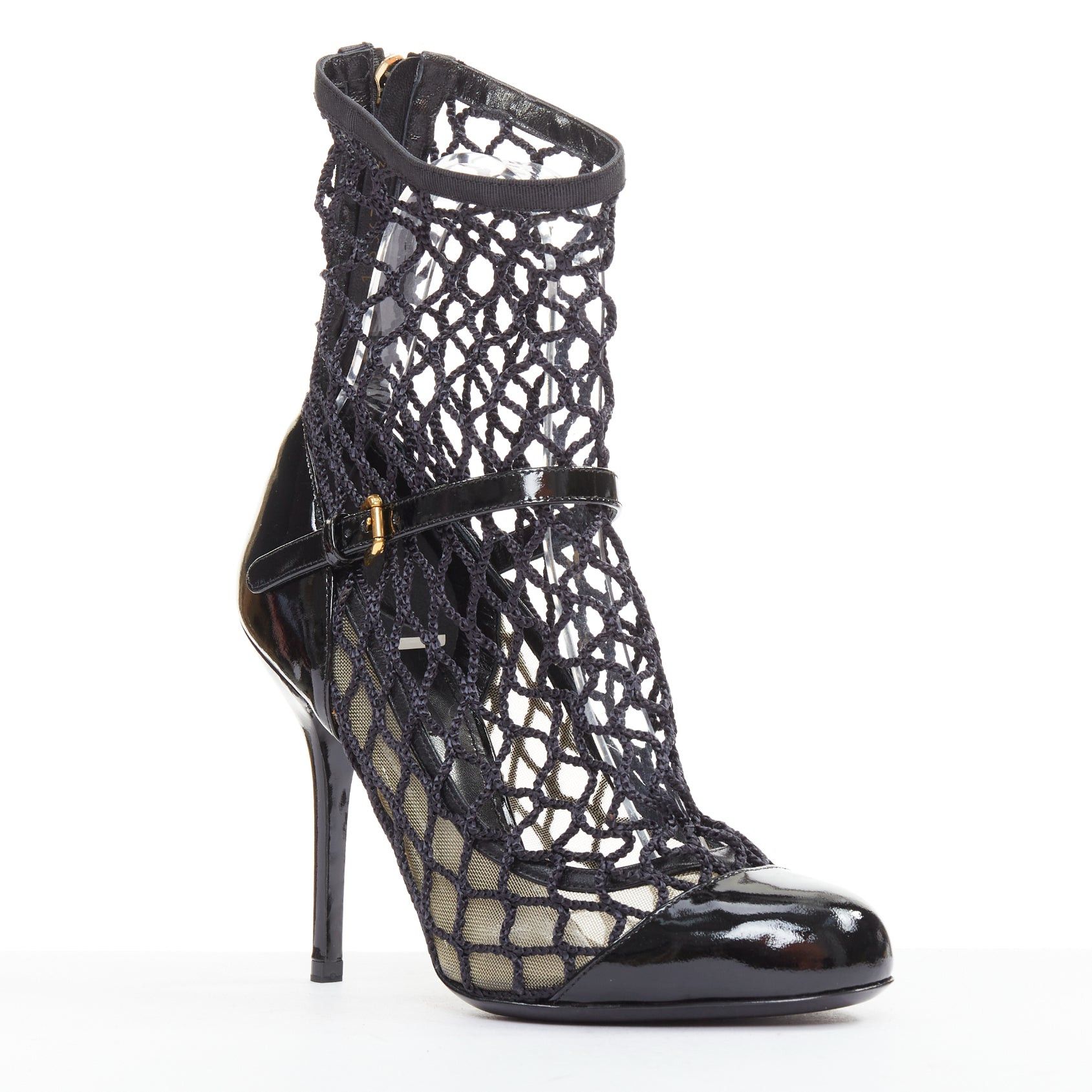 Dolce & Gabbana DOLCE GABBANA 2012 black patent leather fishnet panels maryjane heeled booties EU36 Size US 6 / IT 36 - 2 Thumbnail