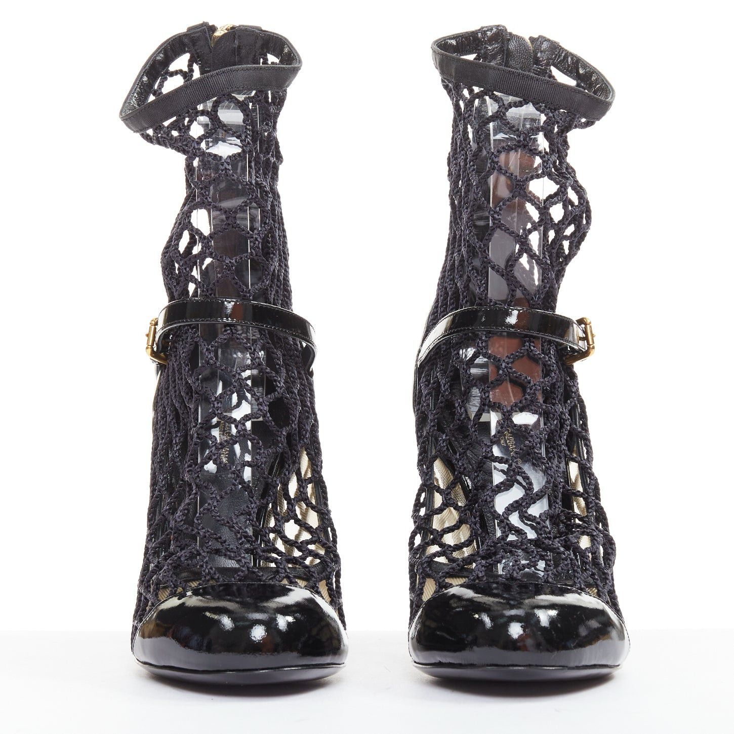 Dolce & Gabbana DOLCE GABBANA 2012 black patent leather fishnet panels maryjane heeled booties EU36 Size US 6 / IT 36 - 3 Thumbnail