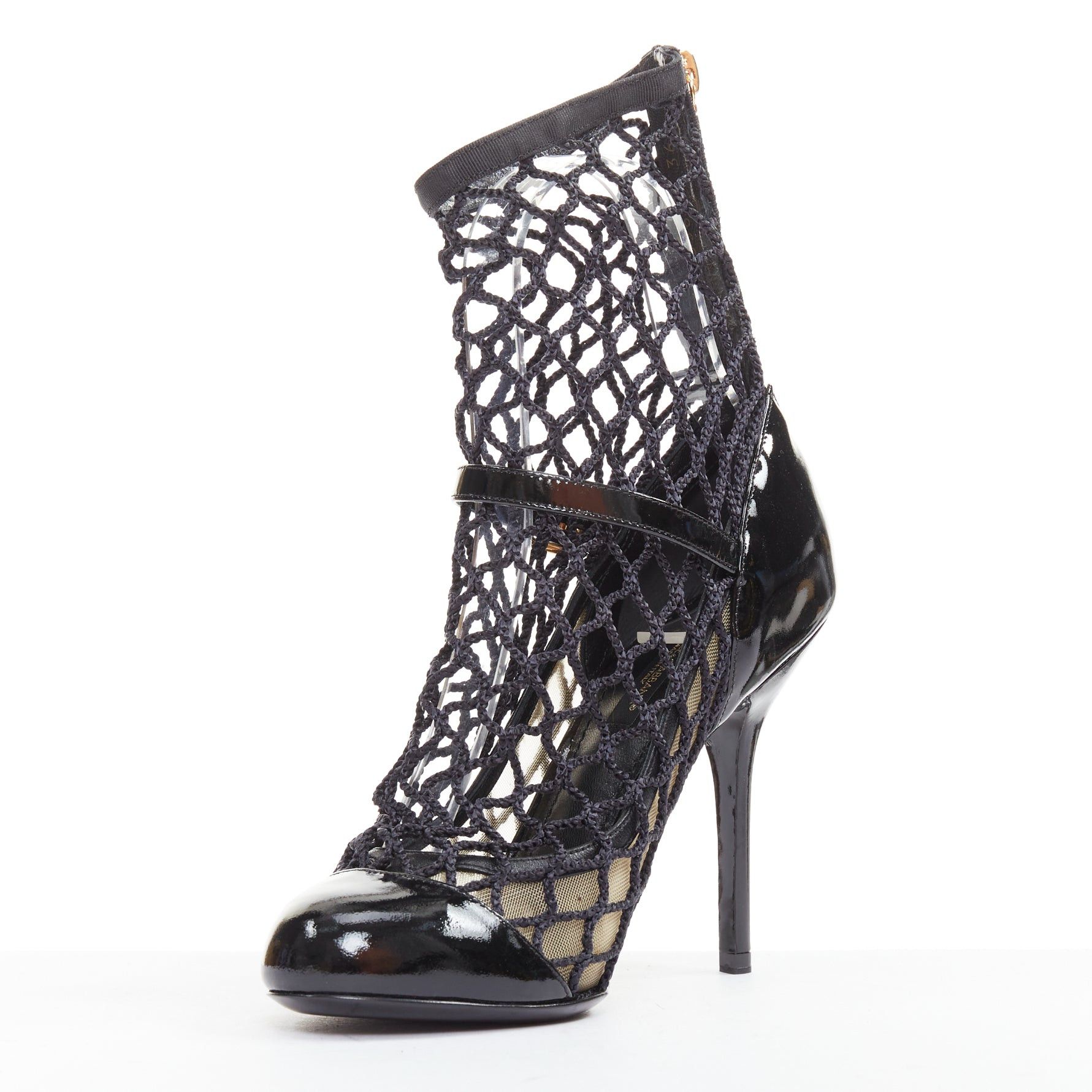 Dolce & Gabbana DOLCE GABBANA 2012 black patent leather fishnet panels maryjane heeled booties EU36 Size US 6 / IT 36 - 4 Thumbnail