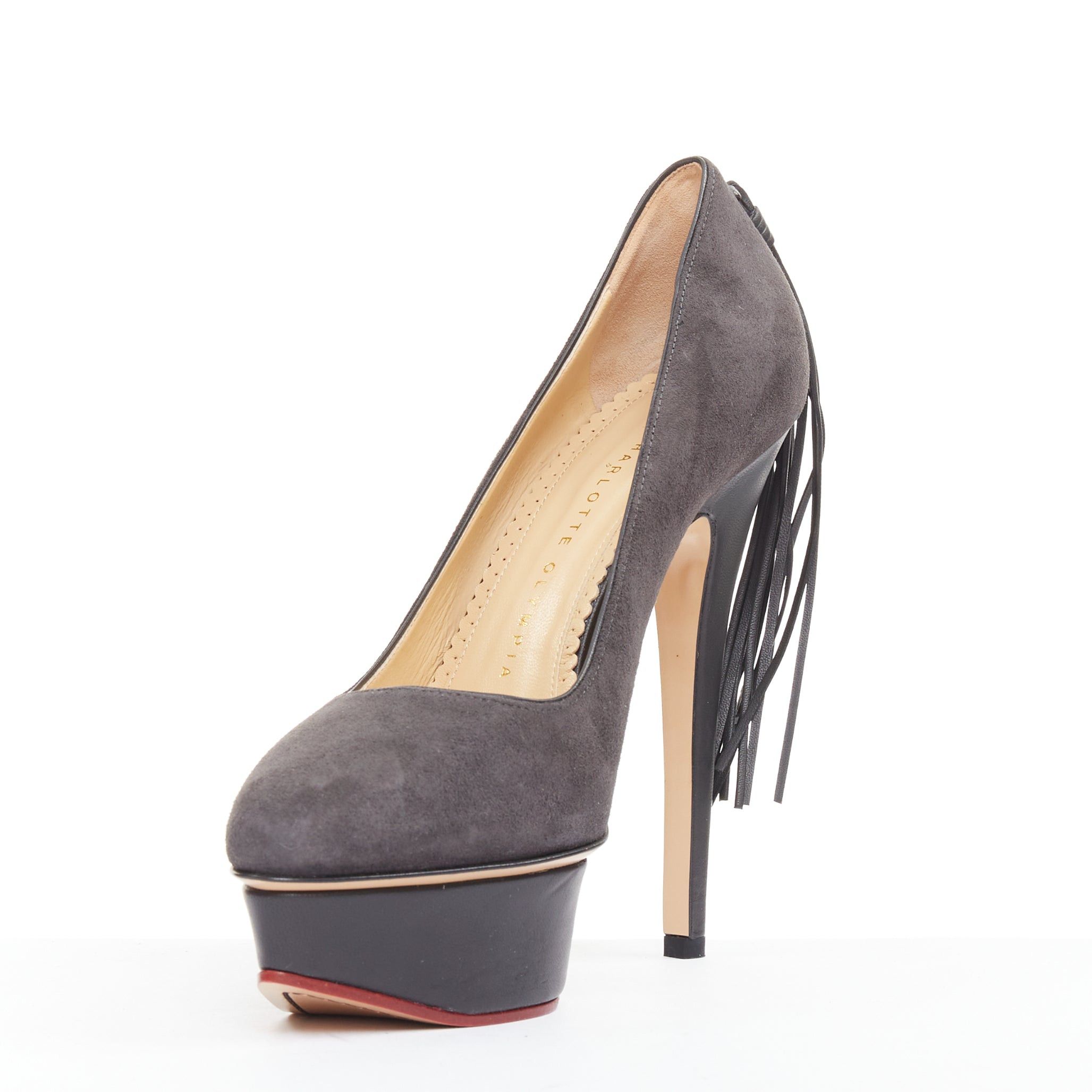 Charlotte Olympia CHARLOTTE OLYMPIA Dark Horse tassel tail grey suede platform pumps EU37.5 Size US 7.5 / IT 37.5 - 4 Thumbnail