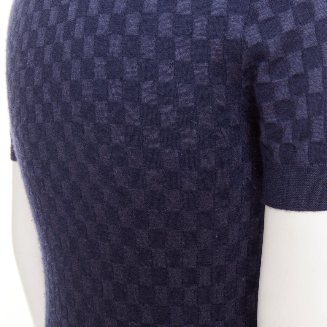 Louis Vuitton LOUIS VUITTON navy cashmere silk Damier checked knit polo shirt S Size US S / EU 44-46 / 1 - 7 Thumbnail
