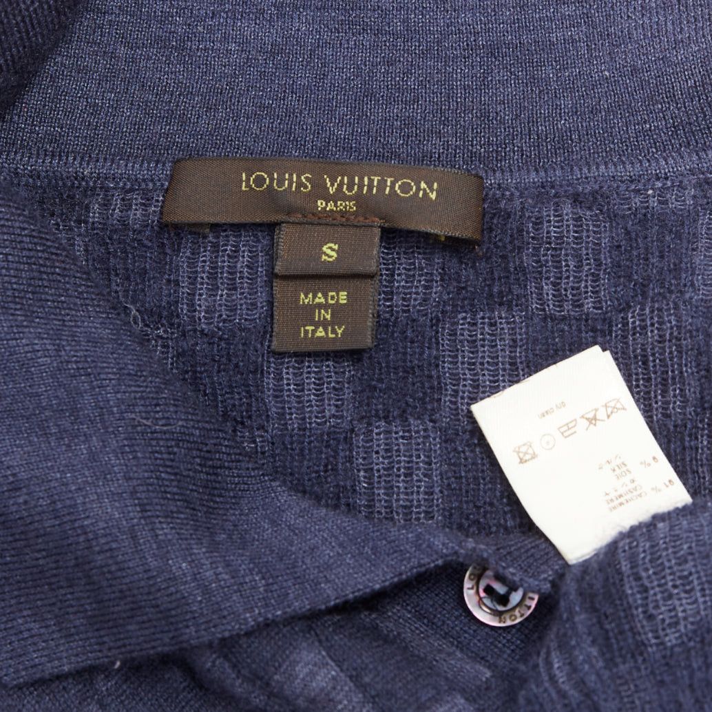 Louis Vuitton LOUIS VUITTON navy cashmere silk Damier checked knit polo shirt S Size US S / EU 44-46 / 1 - 9 Thumbnail