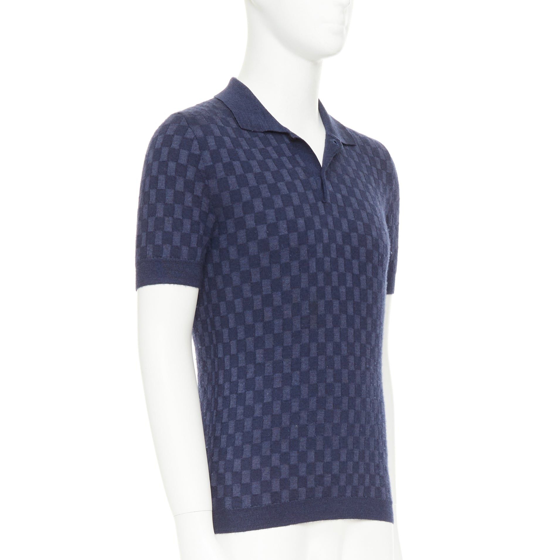 Louis Vuitton LOUIS VUITTON navy cashmere silk Damier checked knit polo shirt S Size US S / EU 44-46 / 1 - 3 Thumbnail