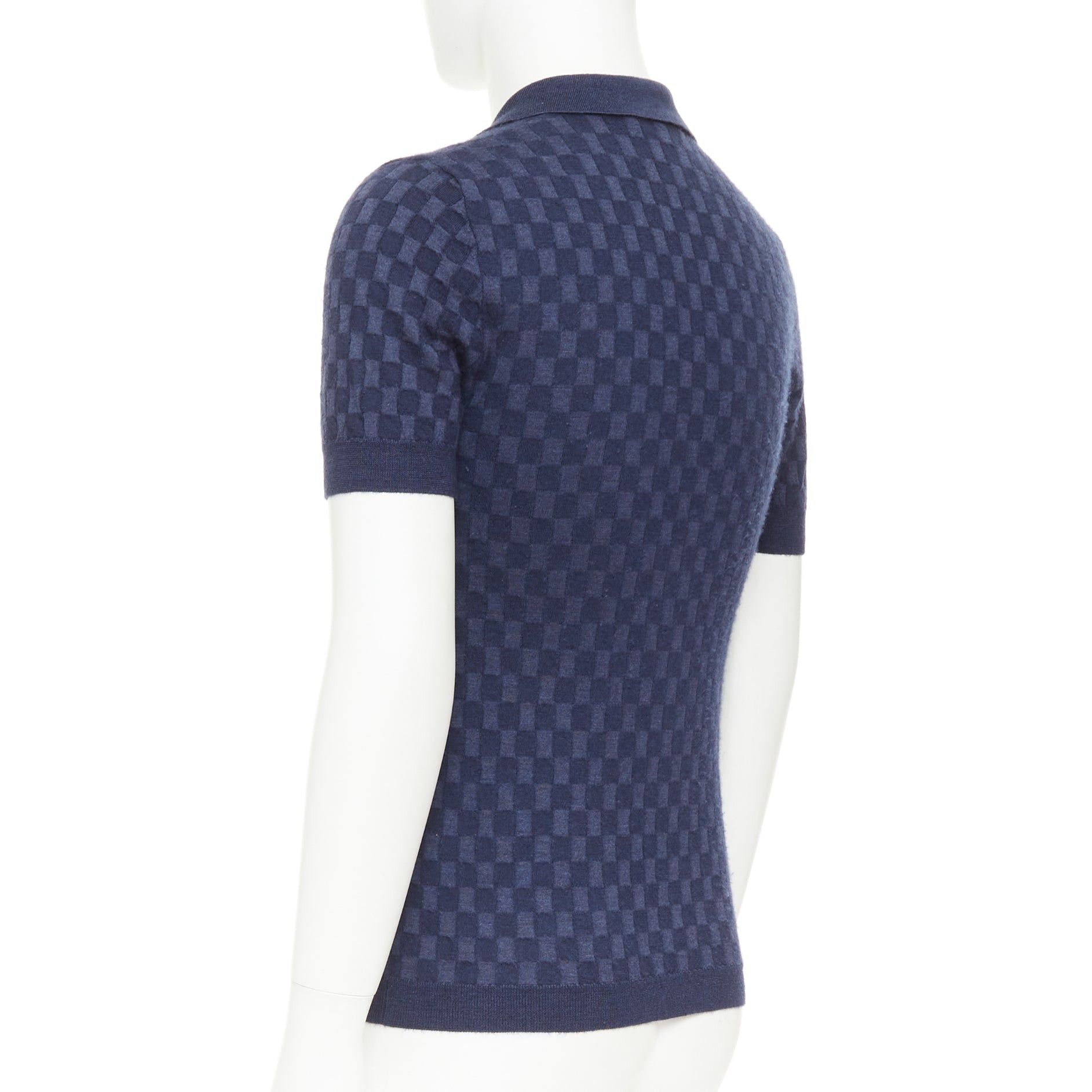 Louis Vuitton LOUIS VUITTON navy cashmere silk Damier checked knit polo shirt S Size US S / EU 44-46 / 1 - 6 Thumbnail