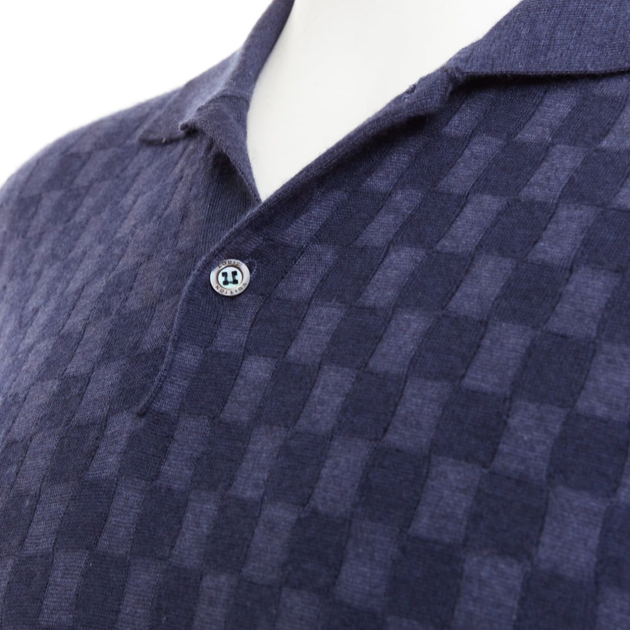 Louis Vuitton LOUIS VUITTON navy cashmere silk Damier checked knit polo shirt S Size US S / EU 44-46 / 1 - 2 Thumbnail