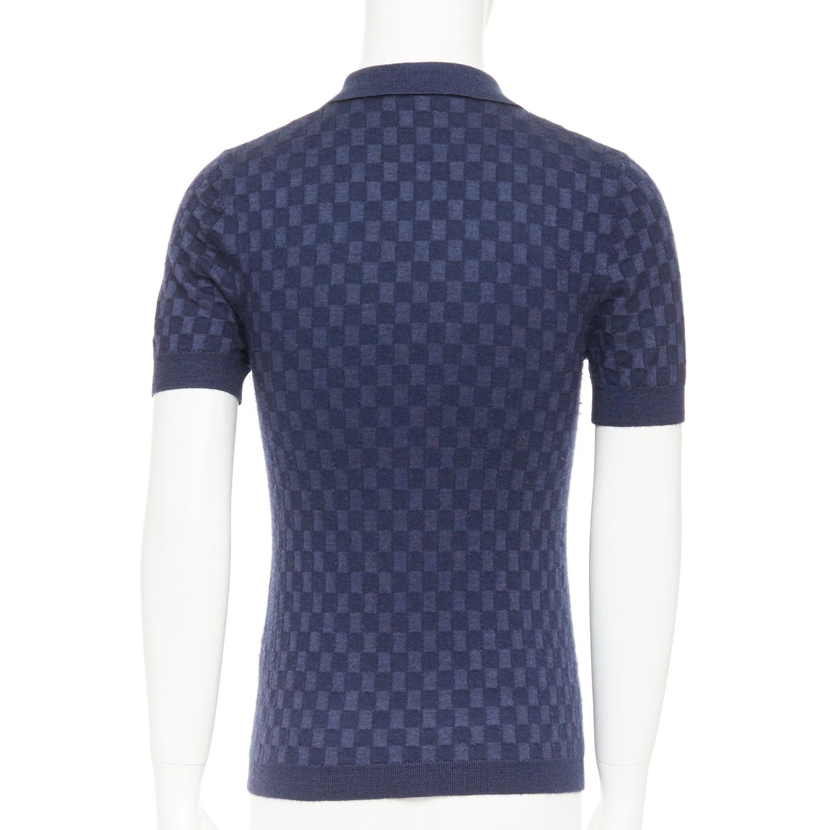 Louis Vuitton LOUIS VUITTON navy cashmere silk Damier checked knit polo shirt S Size US S / EU 44-46 / 1 - 5 Thumbnail