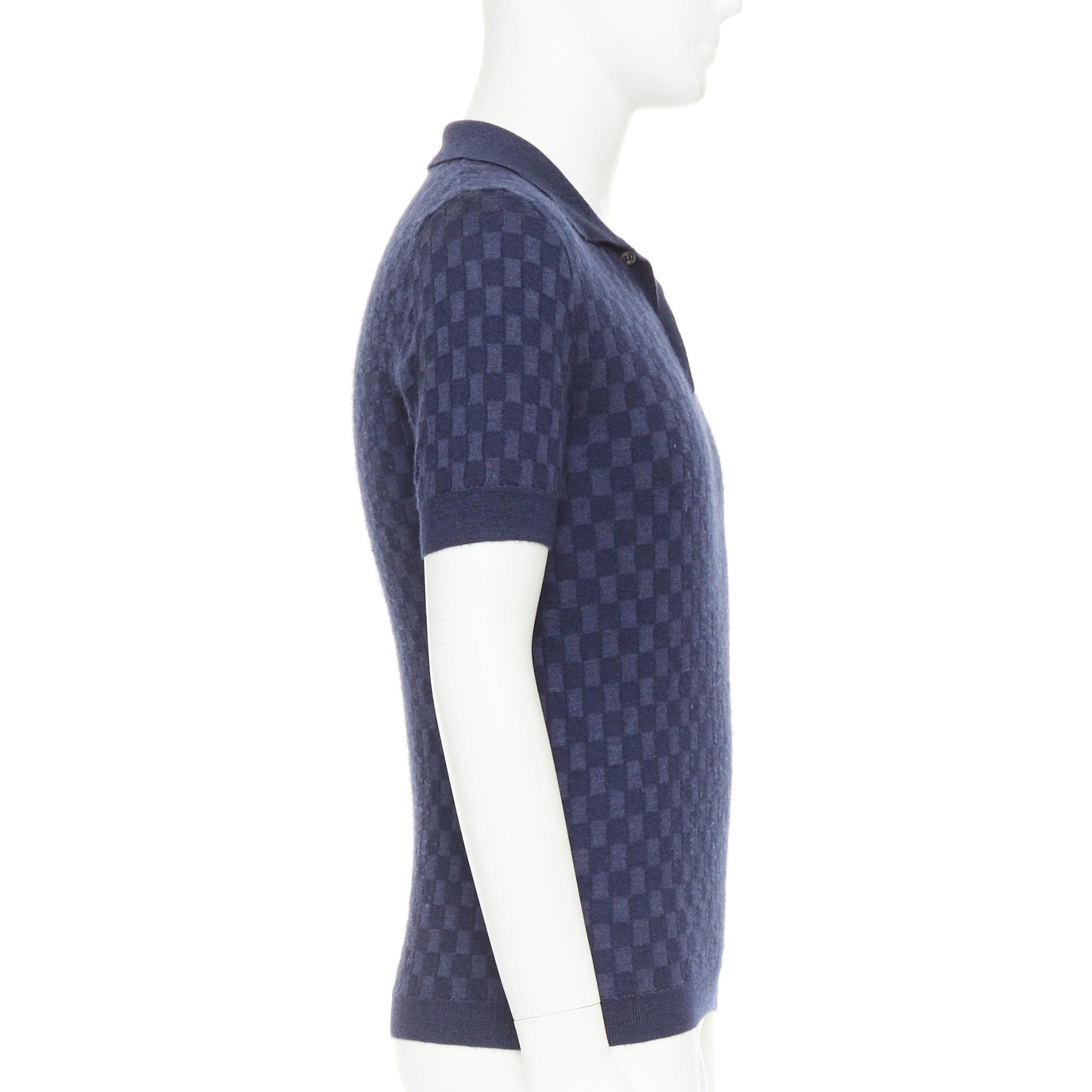 Louis Vuitton LOUIS VUITTON navy cashmere silk Damier checked knit polo shirt S Size US S / EU 44-46 / 1 - 4 Thumbnail
