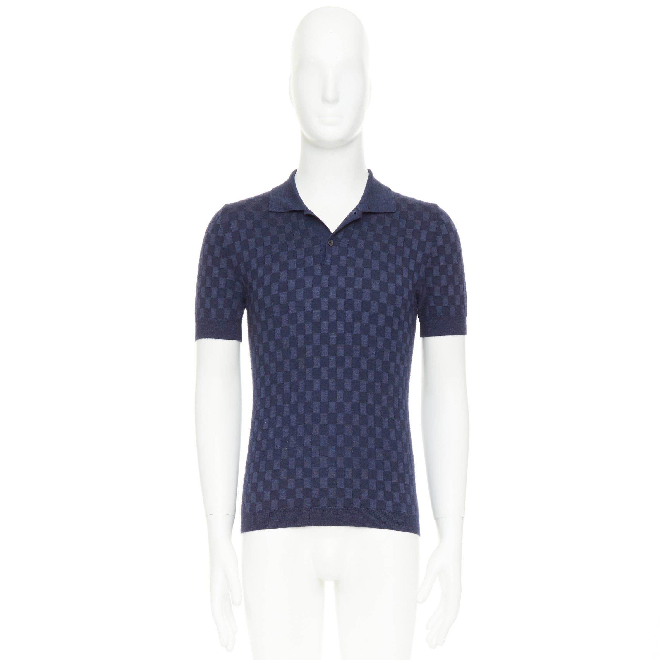 Louis Vuitton LOUIS VUITTON navy cashmere silk Damier checked knit polo shirt S Size US S / EU 44-46 / 1 - 10 Thumbnail