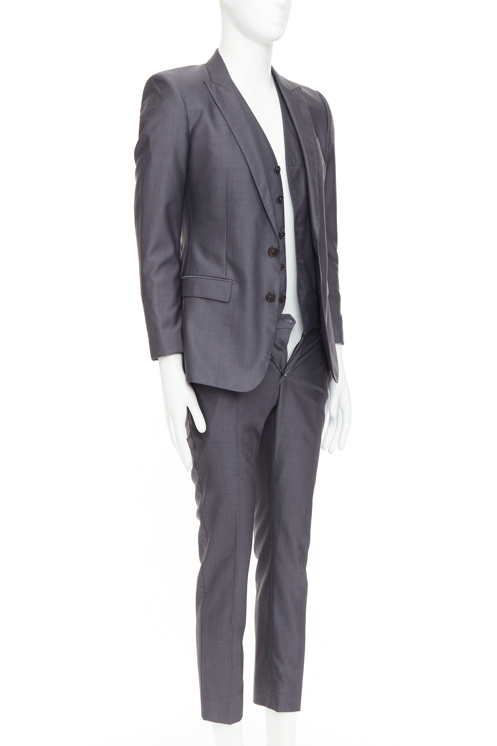 Dolce & Gabbana DOLCE GABBANA Martini grey virgin wool silk single breast full canvas 3 pc suit IT44 XS Size 44R - 3 Thumbnail
