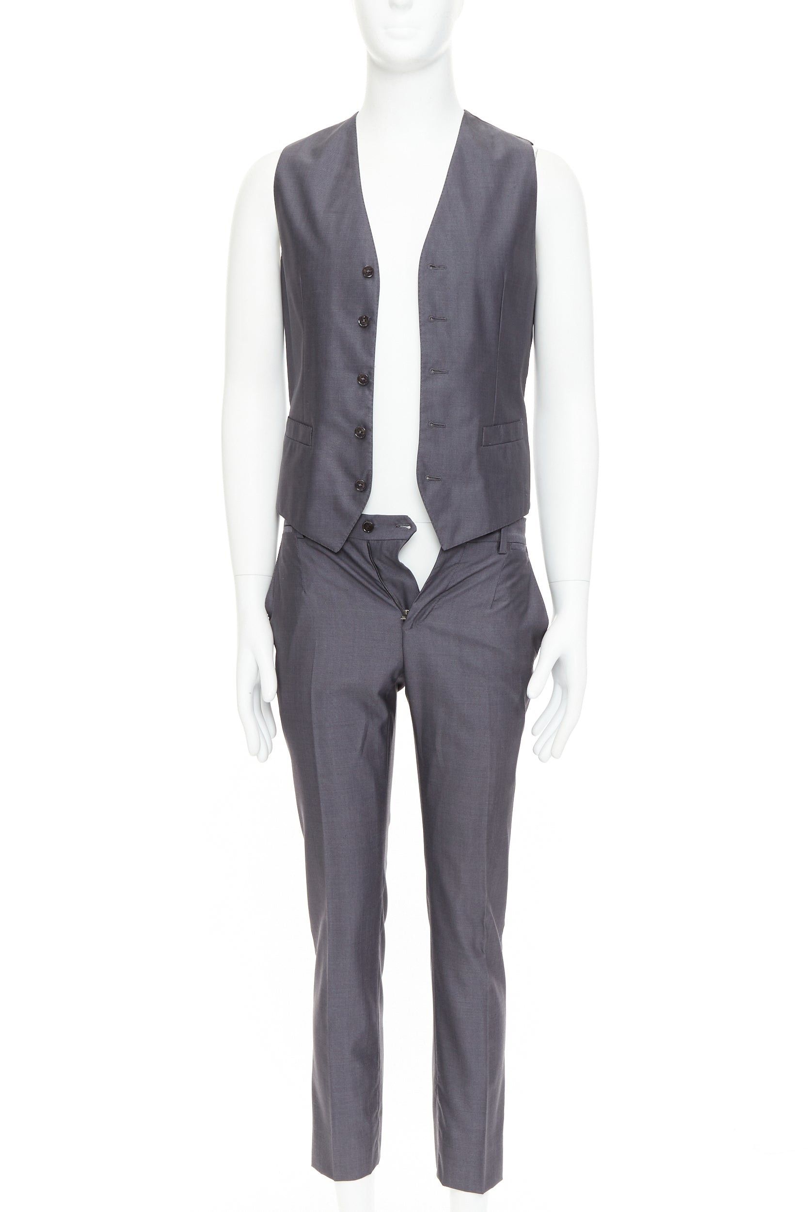Dolce & Gabbana DOLCE GABBANA Martini grey virgin wool silk single breast full canvas 3 pc suit IT44 XS Size 44R - 7 Thumbnail