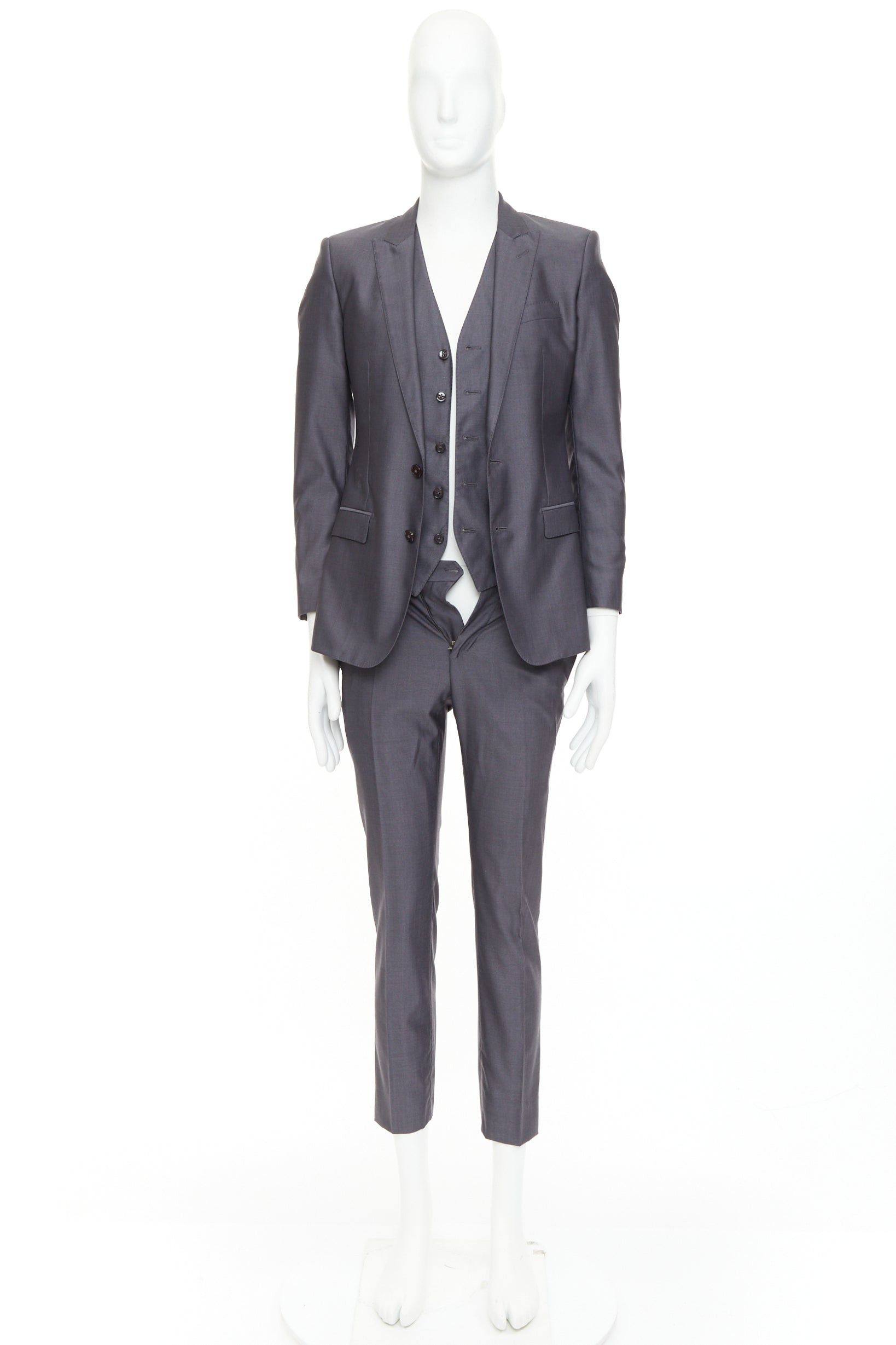 Dolce & Gabbana DOLCE GABBANA Martini grey virgin wool silk single breast full canvas 3 pc suit IT44 XS Size 44R - 14 Thumbnail