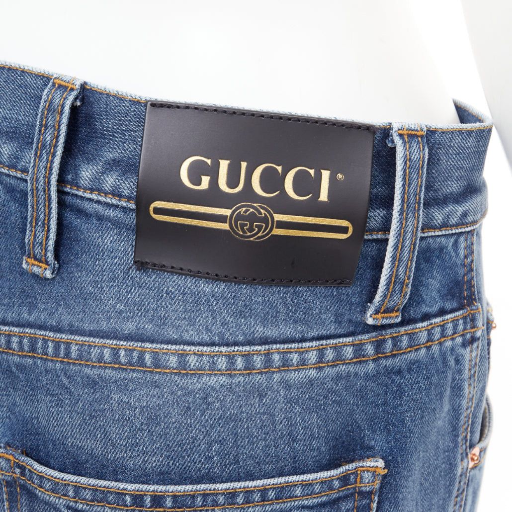 Gucci GUCCI Alessandro Michele blue washed cotton red logo patch flared jeans 28" Size US 28 / EU 44 - 7 Thumbnail