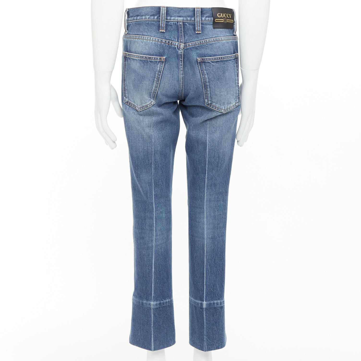 Gucci GUCCI Alessandro Michele blue washed cotton red logo patch flared jeans 28" Size US 28 / EU 44 - 5 Thumbnail