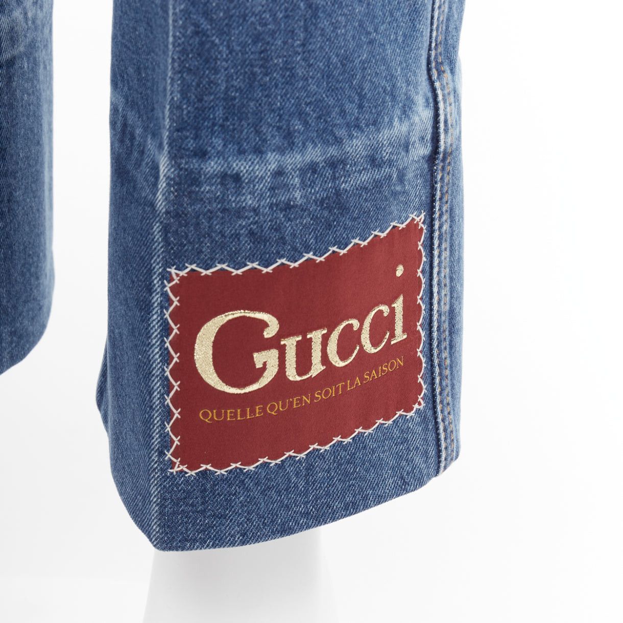 Gucci GUCCI Alessandro Michele blue washed cotton red logo patch flared jeans 28" Size US 28 / EU 44 - 2 Thumbnail