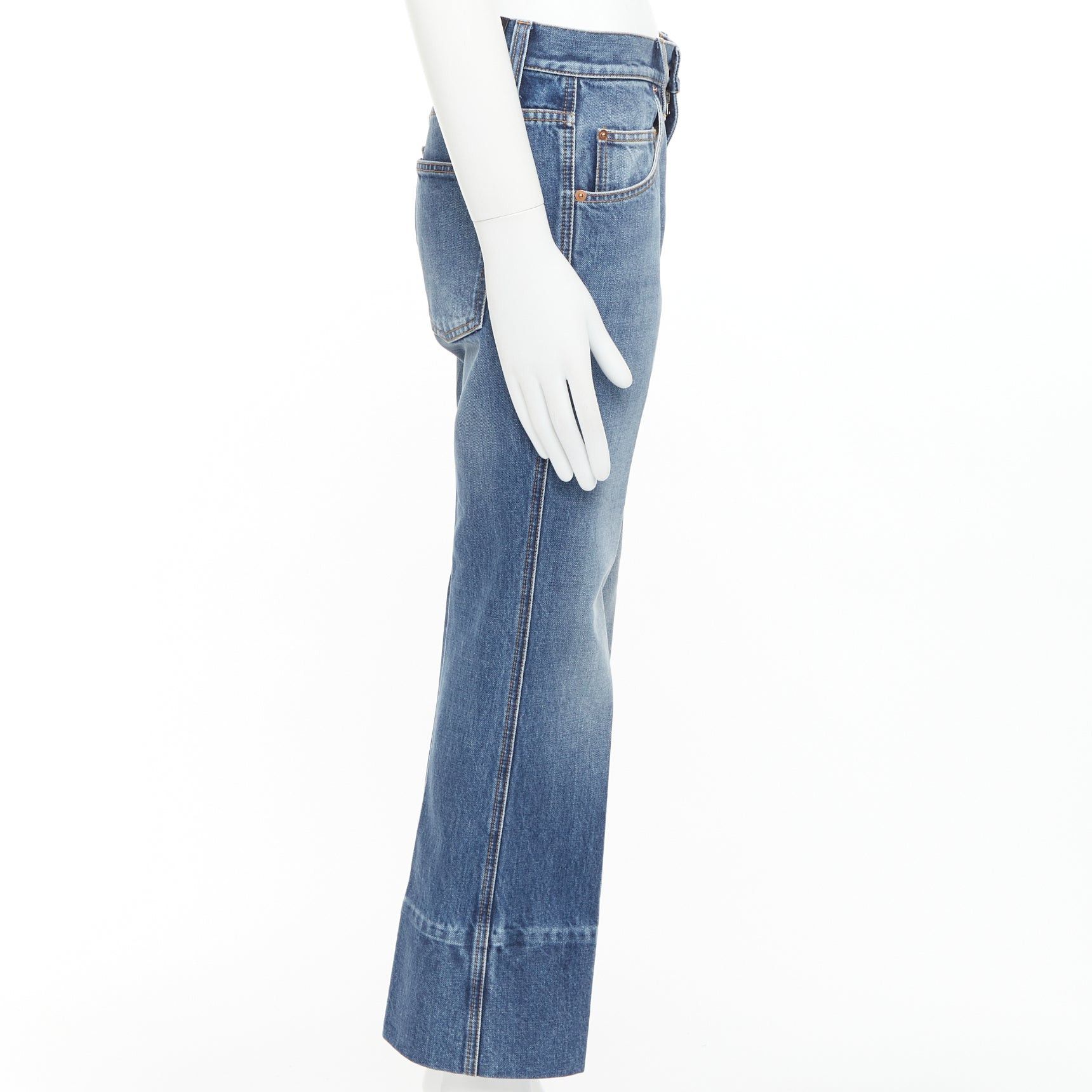 Gucci GUCCI Alessandro Michele blue washed cotton red logo patch flared jeans 28" Size US 28 / EU 44 - 4 Thumbnail