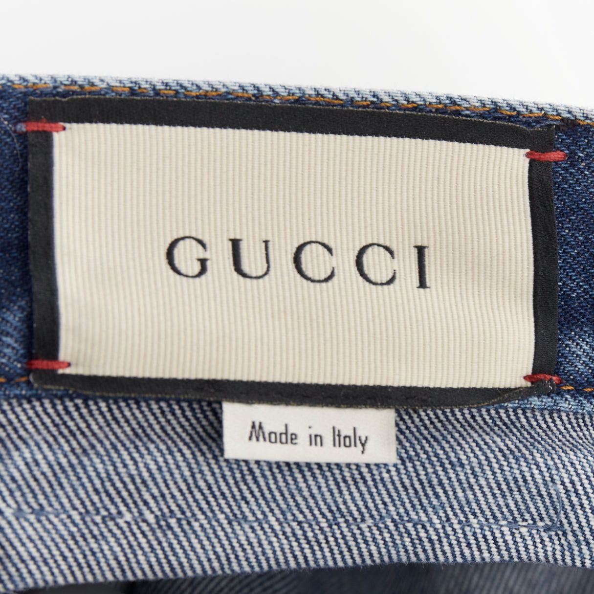Gucci GUCCI Alessandro Michele blue washed cotton red logo patch flared jeans 28" Size US 28 / EU 44 - 10 Thumbnail