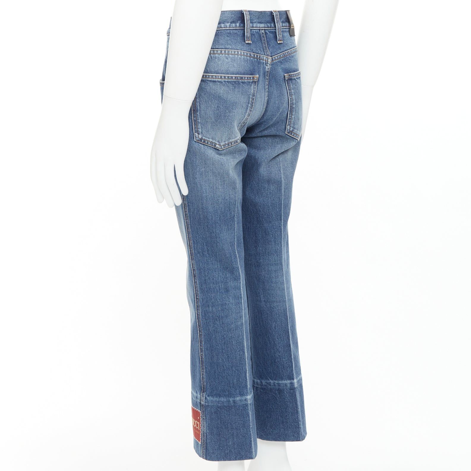 Gucci GUCCI Alessandro Michele blue washed cotton red logo patch flared jeans 28" Size US 28 / EU 44 - 6 Thumbnail
