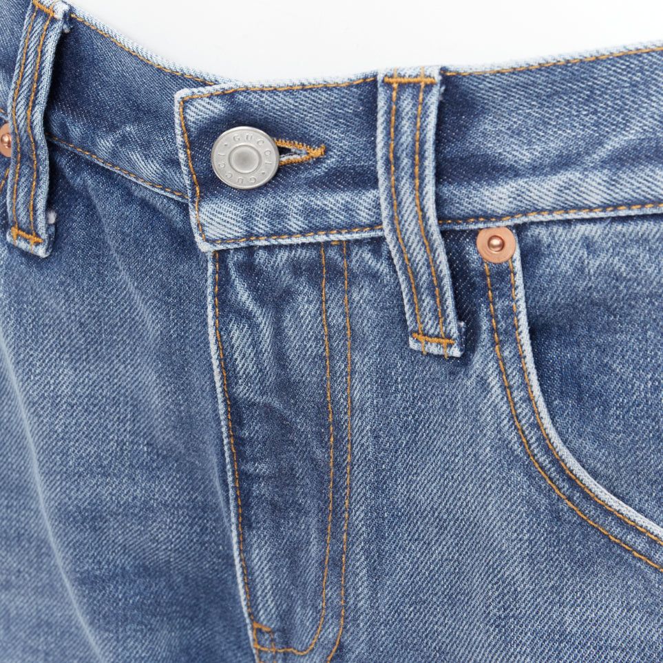 Gucci GUCCI Alessandro Michele blue washed cotton red logo patch flared jeans 28" Size US 28 / EU 44 - 8 Thumbnail