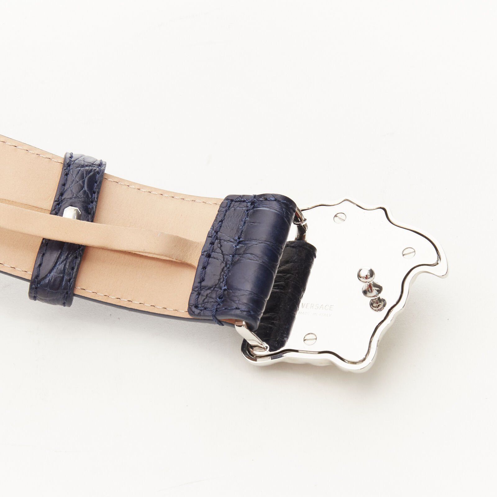 Versace VERSACE $1200 La Medusa silver buckle blue scaled leather belt 105cm 40-44" Size 40 - 6 Thumbnail