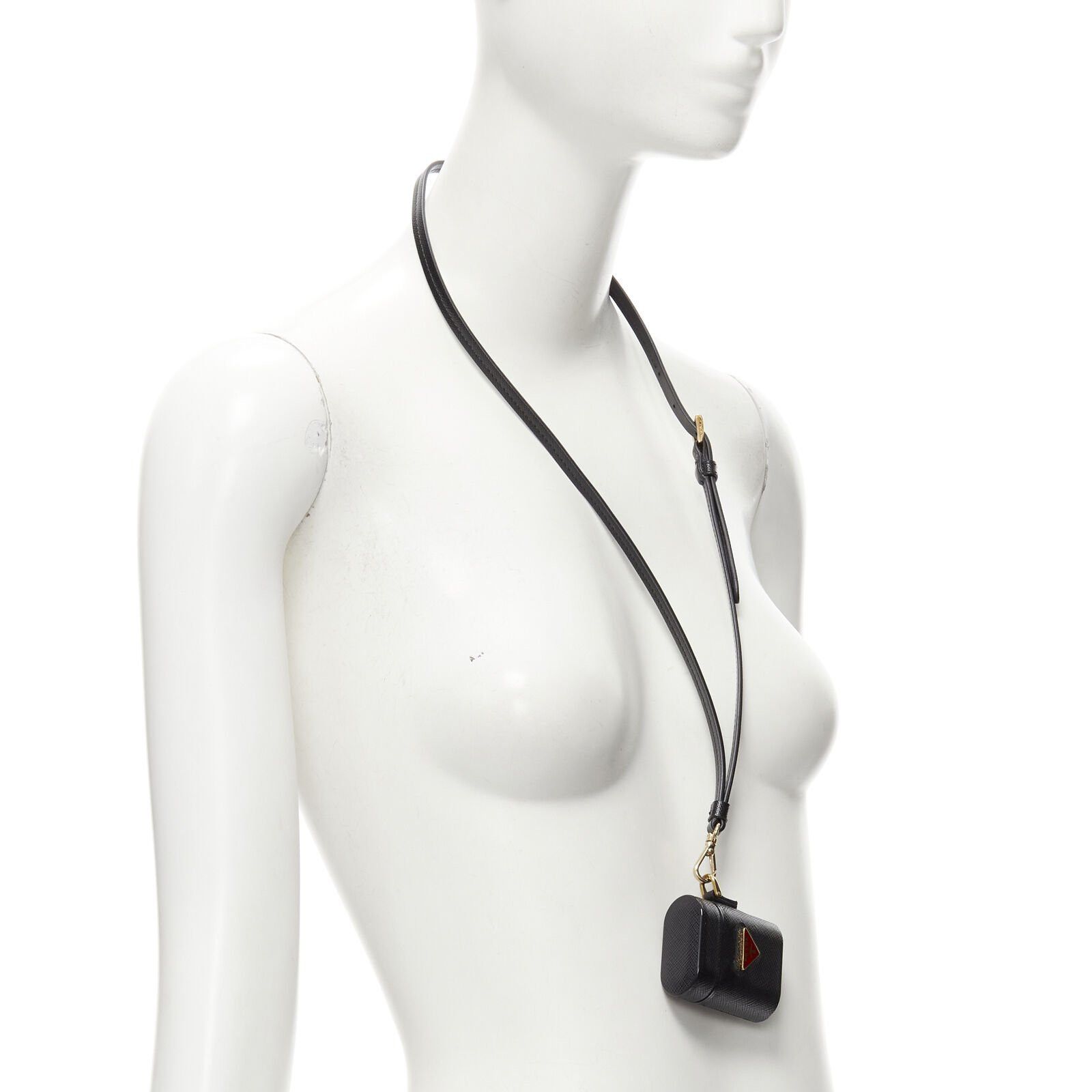 Prada PRADA Symbole Triangle logo saffiano leather AirPods lanyard bag black red Size ONE SIZE - 3 Thumbnail
