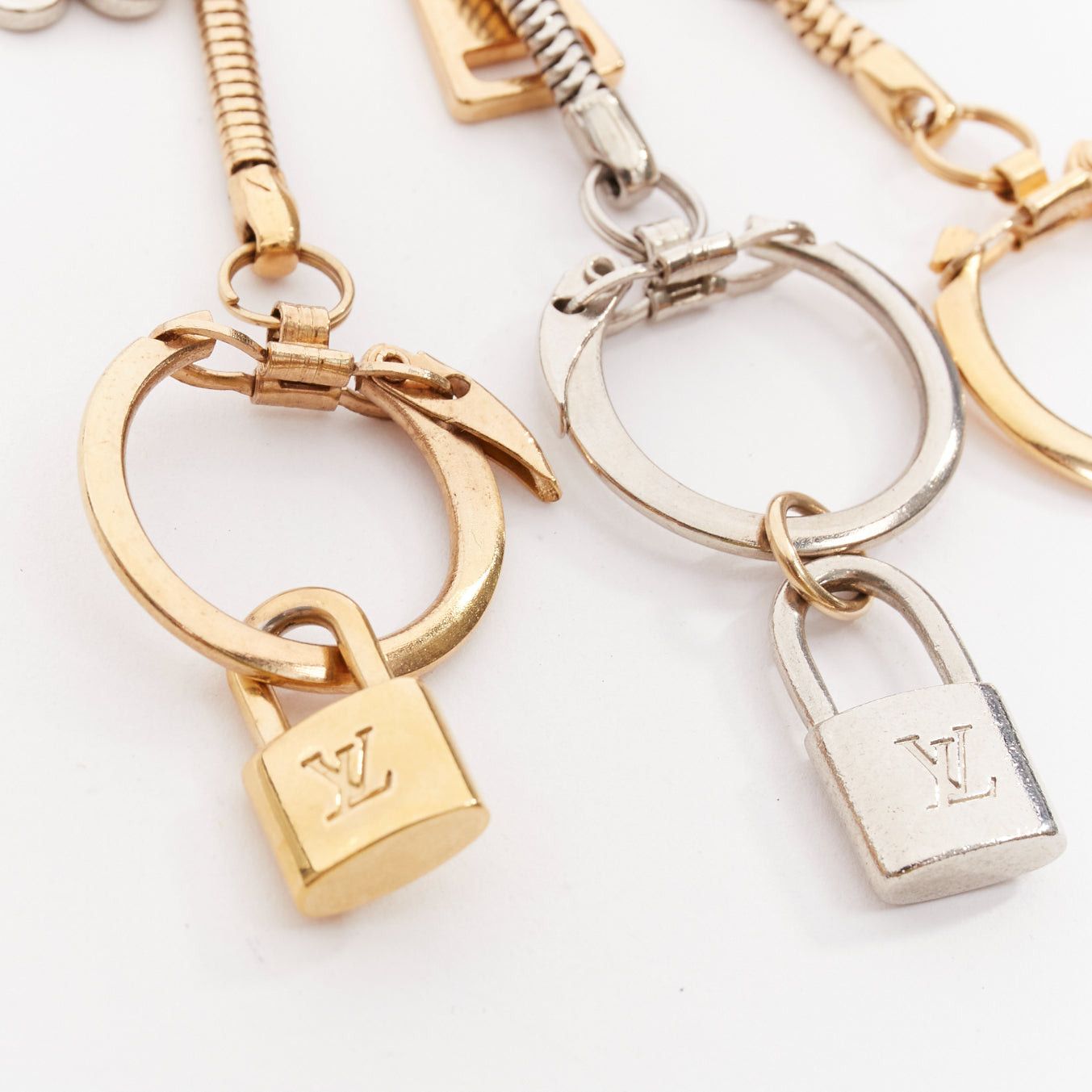 Louis Vuitton LOUIS VUITTON palladium gold plated safety pin with triple keyring LV lock heart flower charms Size ONE SIZE - 5 Thumbnail
