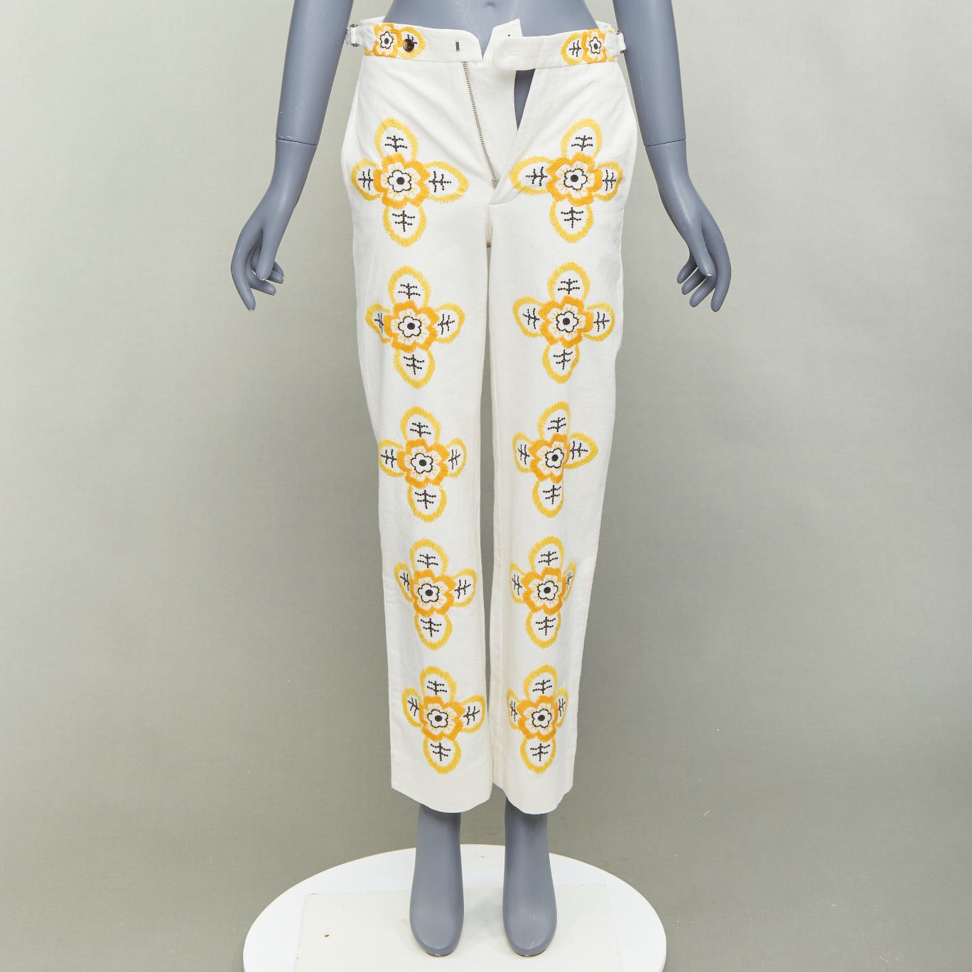Bode BODE Buttercup ecru yellow embroidery floral straight leg pants 25" Size 25" / US 0 / IT 36 - 9 Thumbnail