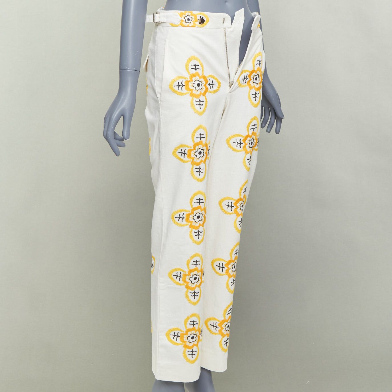 Bode BODE Buttercup ecru yellow embroidery floral straight leg pants 25" Size 25" / US 0 / IT 36 - 3 Thumbnail