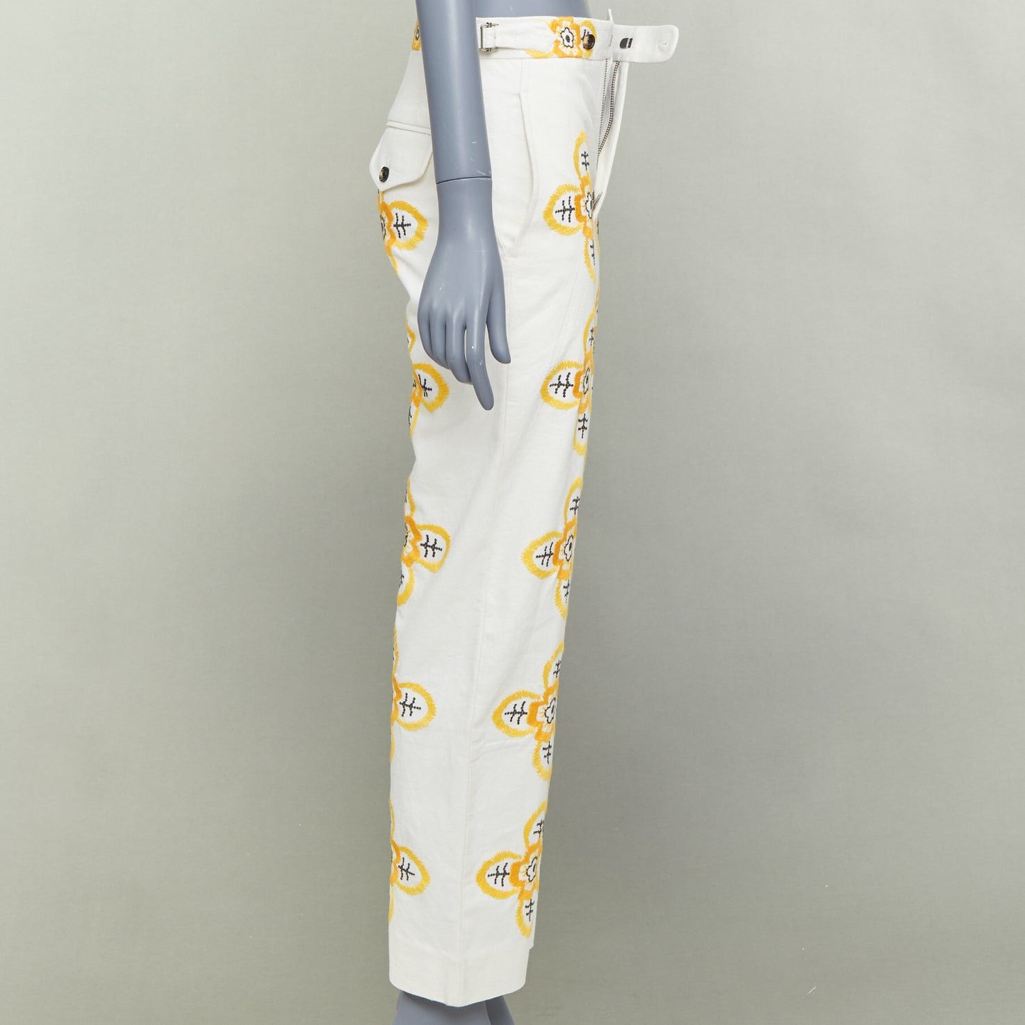 Bode BODE Buttercup ecru yellow embroidery floral straight leg pants 25" Size 25" / US 0 / IT 36 - 4 Thumbnail