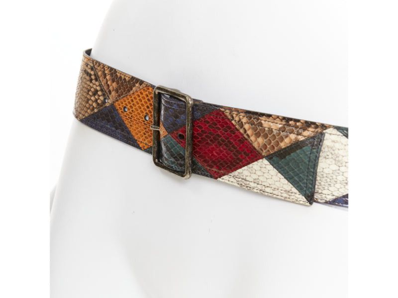 Saint Laurent Paris SAINT LAURENT diamond patchwork multicolor scaled leather wide statement belt 85cm Size ONE SIZE - 2 Thumbnail