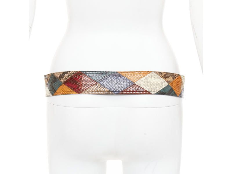 Saint Laurent Paris SAINT LAURENT diamond patchwork multicolor scaled leather wide statement belt 85cm Size ONE SIZE - 5 Thumbnail