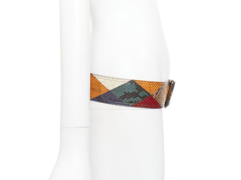 Saint Laurent Paris SAINT LAURENT diamond patchwork multicolor scaled leather wide statement belt 85cm Size ONE SIZE - 4 Thumbnail