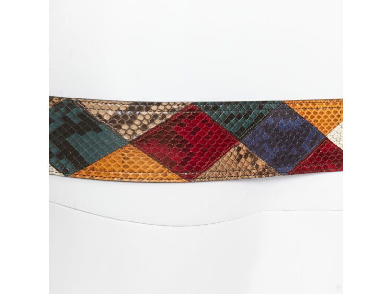 Saint Laurent Paris SAINT LAURENT diamond patchwork multicolor scaled leather wide statement belt 85cm Size ONE SIZE - 7 Thumbnail
