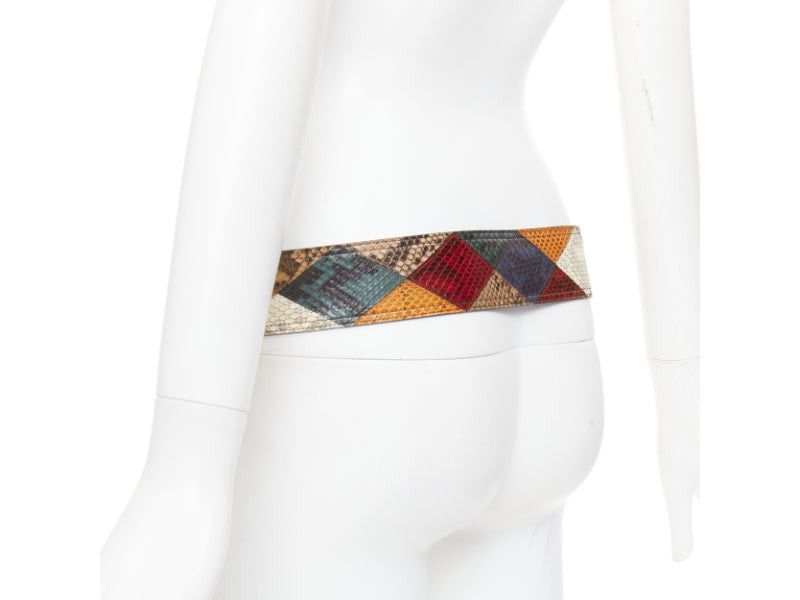 Saint Laurent Paris SAINT LAURENT diamond patchwork multicolor scaled leather wide statement belt 85cm Size ONE SIZE - 6 Thumbnail